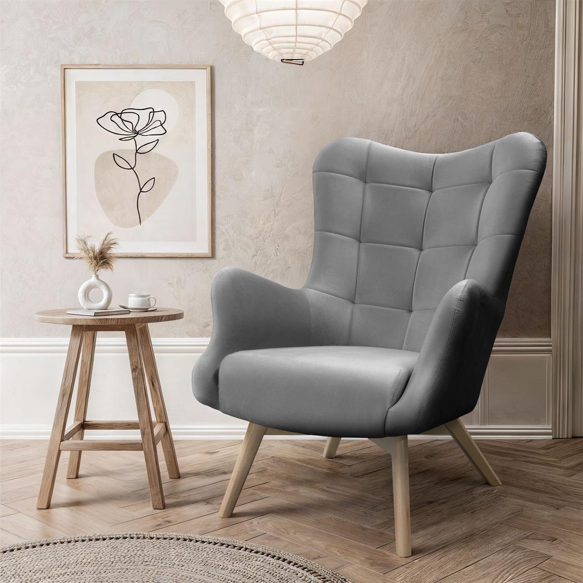 SESSEL SAND mit Buchenbeinen - Dunkelgrau/Buchefarben, Textil (80/105/86cm) - Lookway