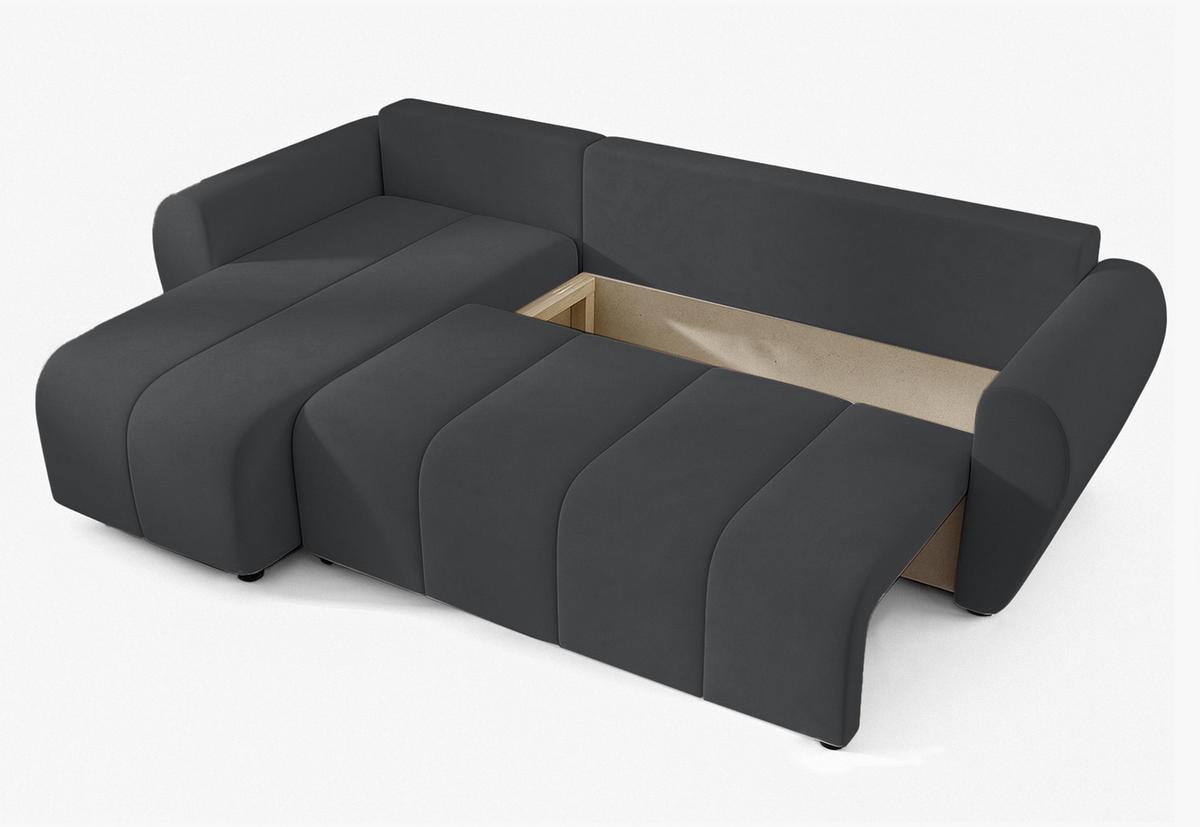 ECKSOFA L Form Malatya Dunkelgrau 246/145/80 cm stilvolle mit Schlaffunktion L - Dunkelgrau/Schwarz, Kunststoff/Textil (145/246cm) - AX Living