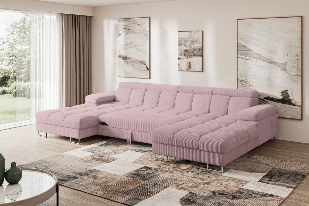 WOHNLANDSCHAFT mit Schlaffunktion und Bettkasten COMA U2 345x203x79 Rosa Cord - Rosa, Holzwerkstoff/Textil (345/79/203cm) - ALTDECOR