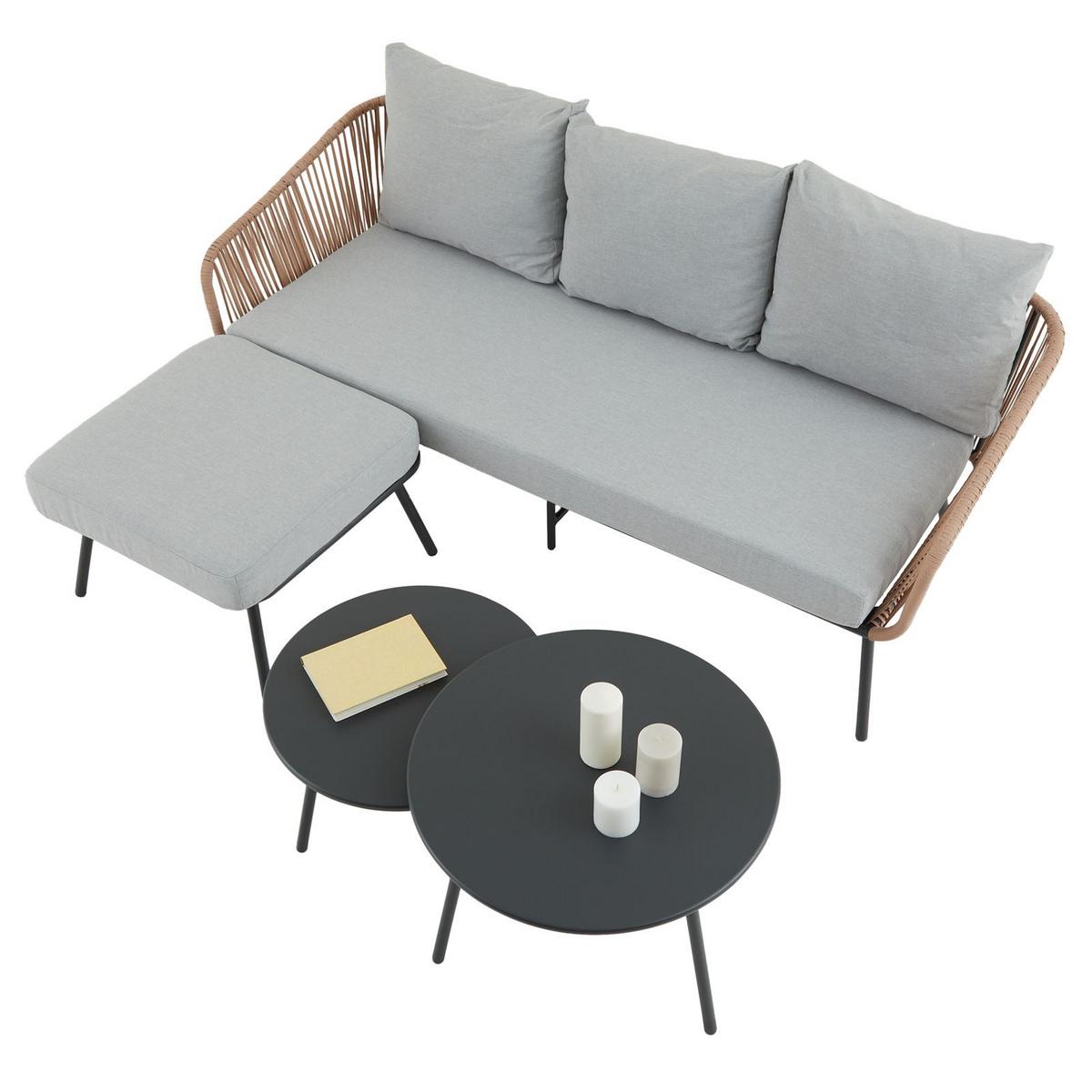 GARTENLOUNGE MYKONOS 4er Set braun, schwarz, hellgrau - Braun/Grau, Metall - IDIMEX