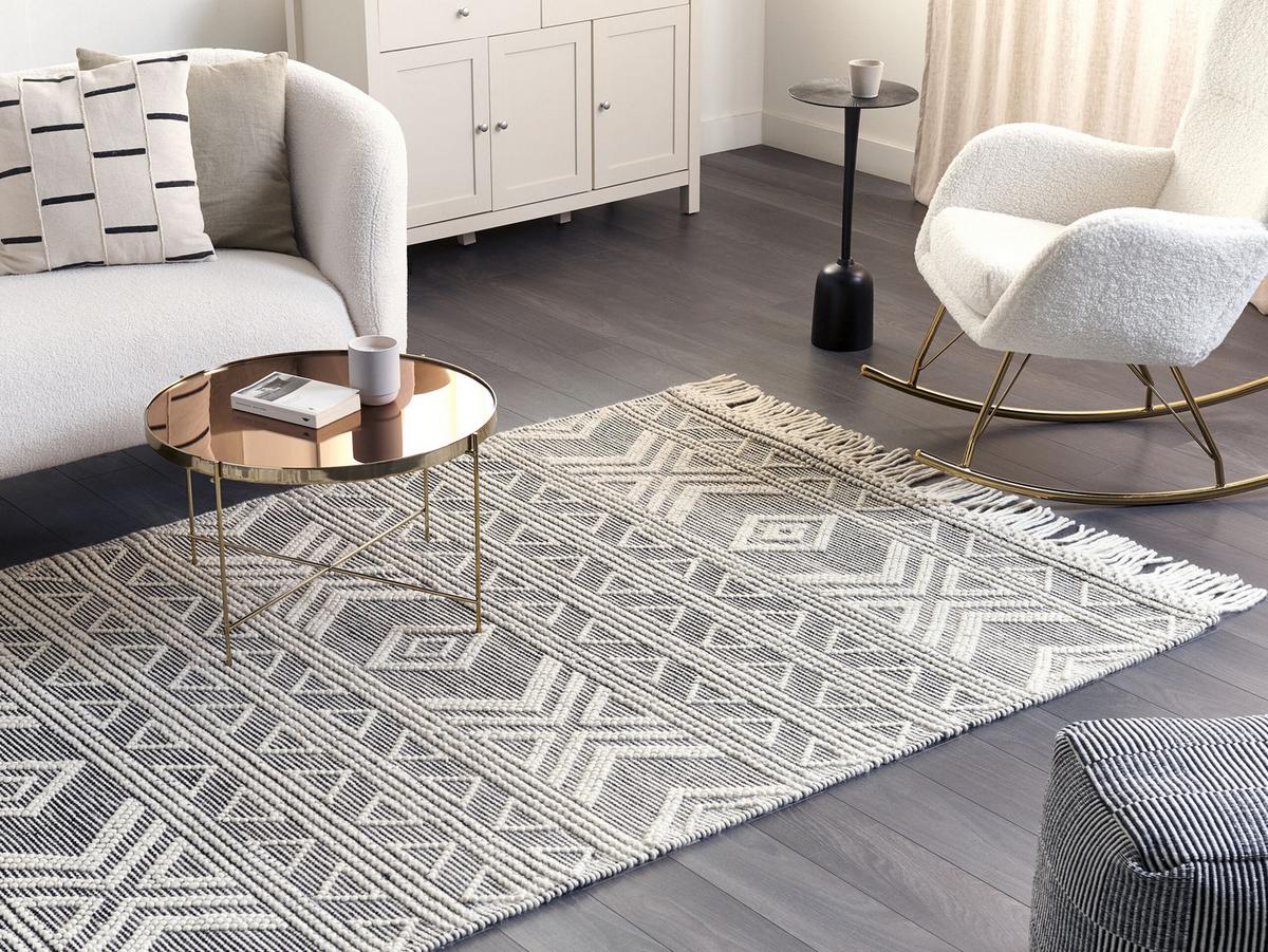 TEPPICH geflochten Pazar 230/160 cm - Weiß, Textil (160/230cm) - Beliani