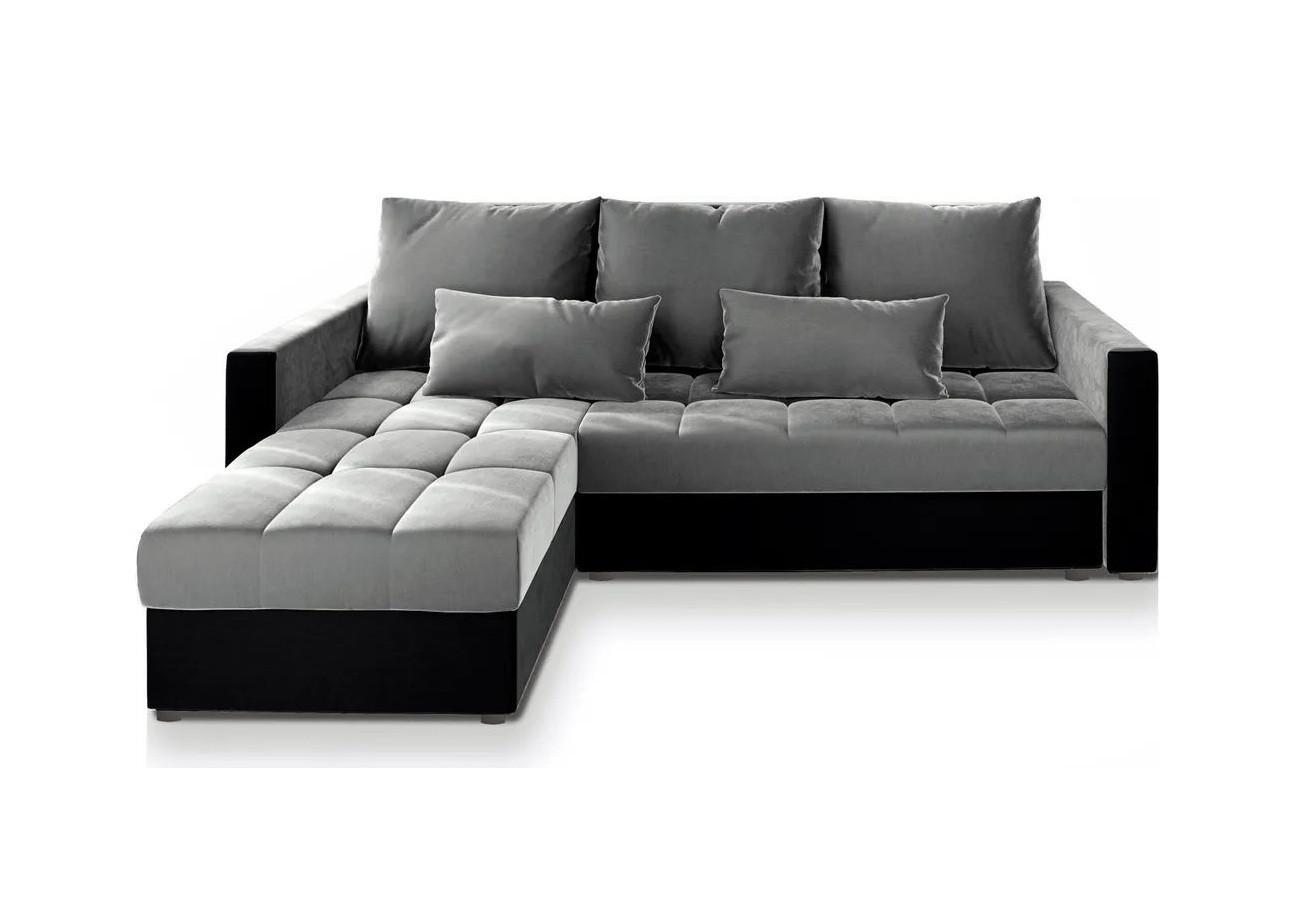ECKSOFA KOS PIK Hellgrau Plüsch-Stoff mit Schlaffunktion - Anthrazit/Hellgrau, Holz/Kunststoff (220/140cm) - MASSENO
