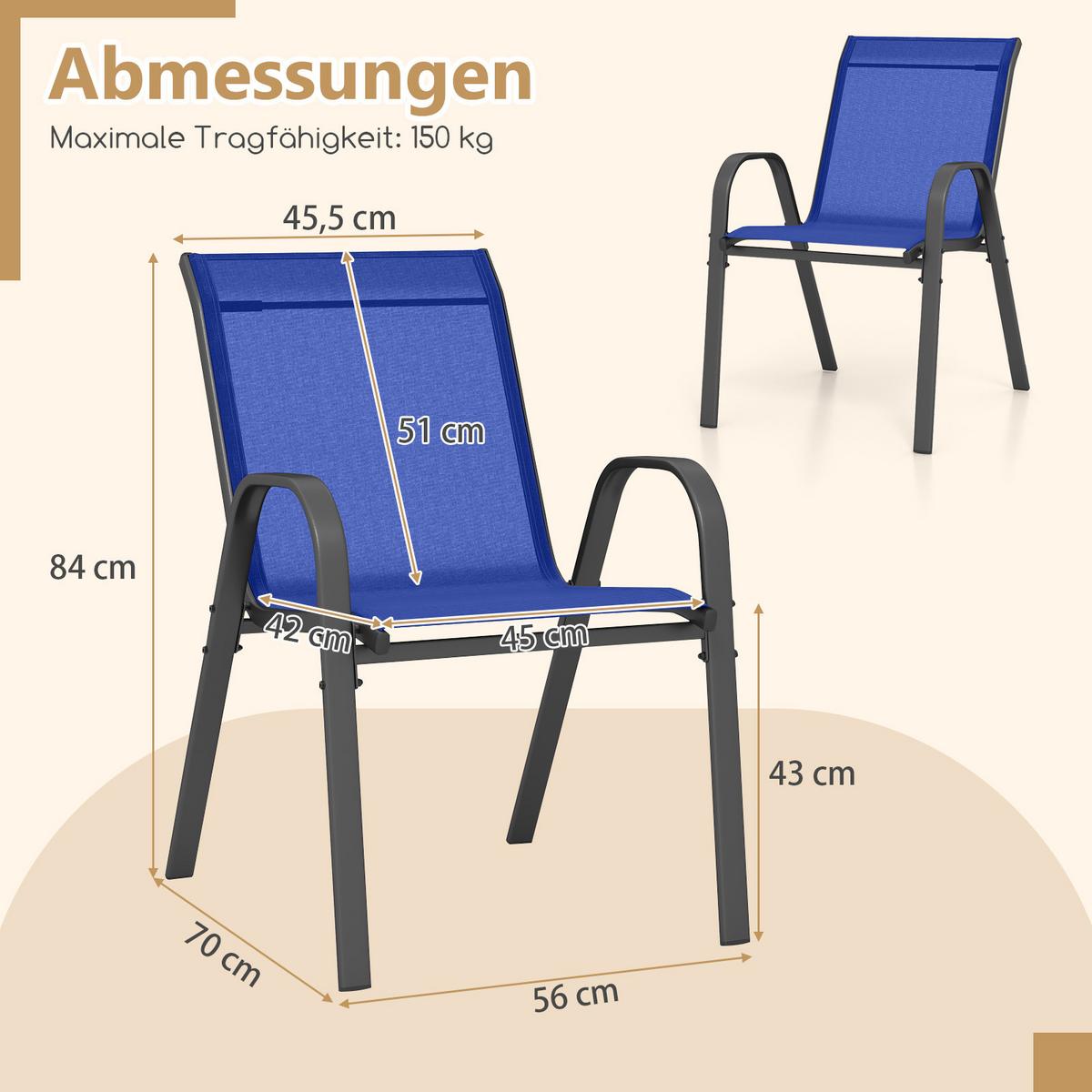GARTENSTÜHLE Blau(2er-Set) - Blau, Metall (70/84/56cm) - COSTWAY