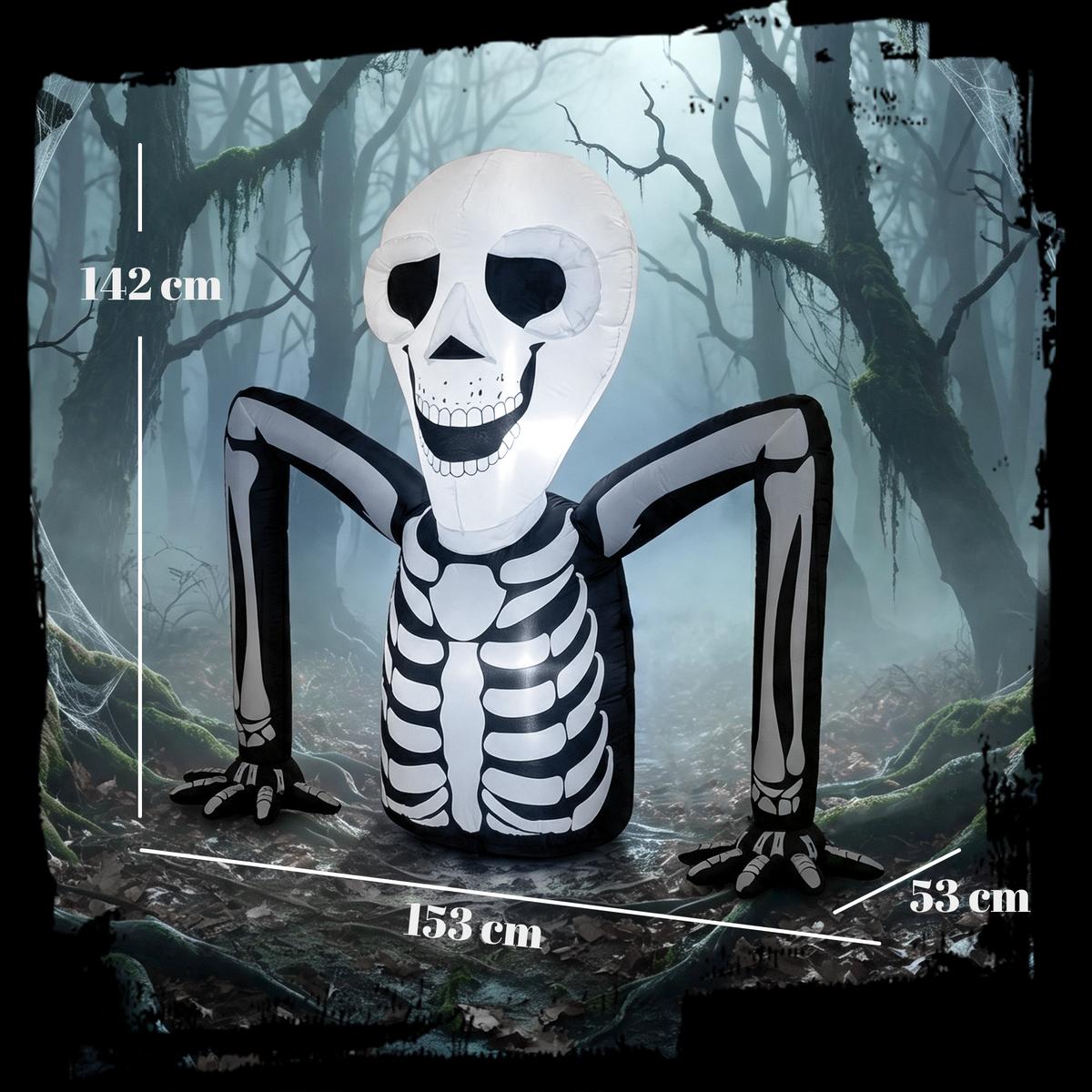 AUFBLASBARES-HALLOWEEN-SKELETT Polyester Schwarz - Weiß, Textil (53/142/153cm) - Outsunny