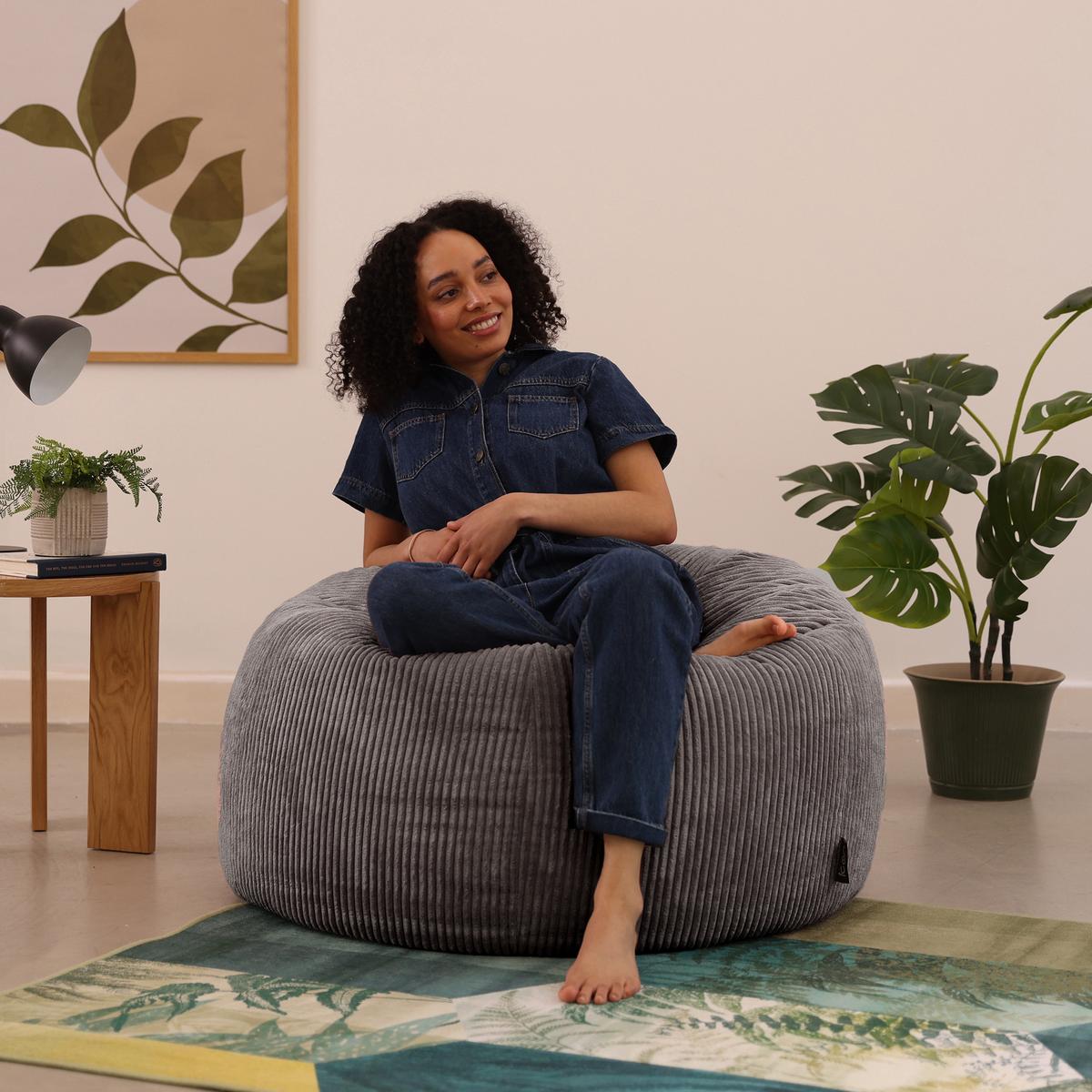 SITZSACK Klassisch Sessel aus Cord 2-tlg. - Dunkelgrau/Anthrazit, Textil (85/50/85cm) - icon