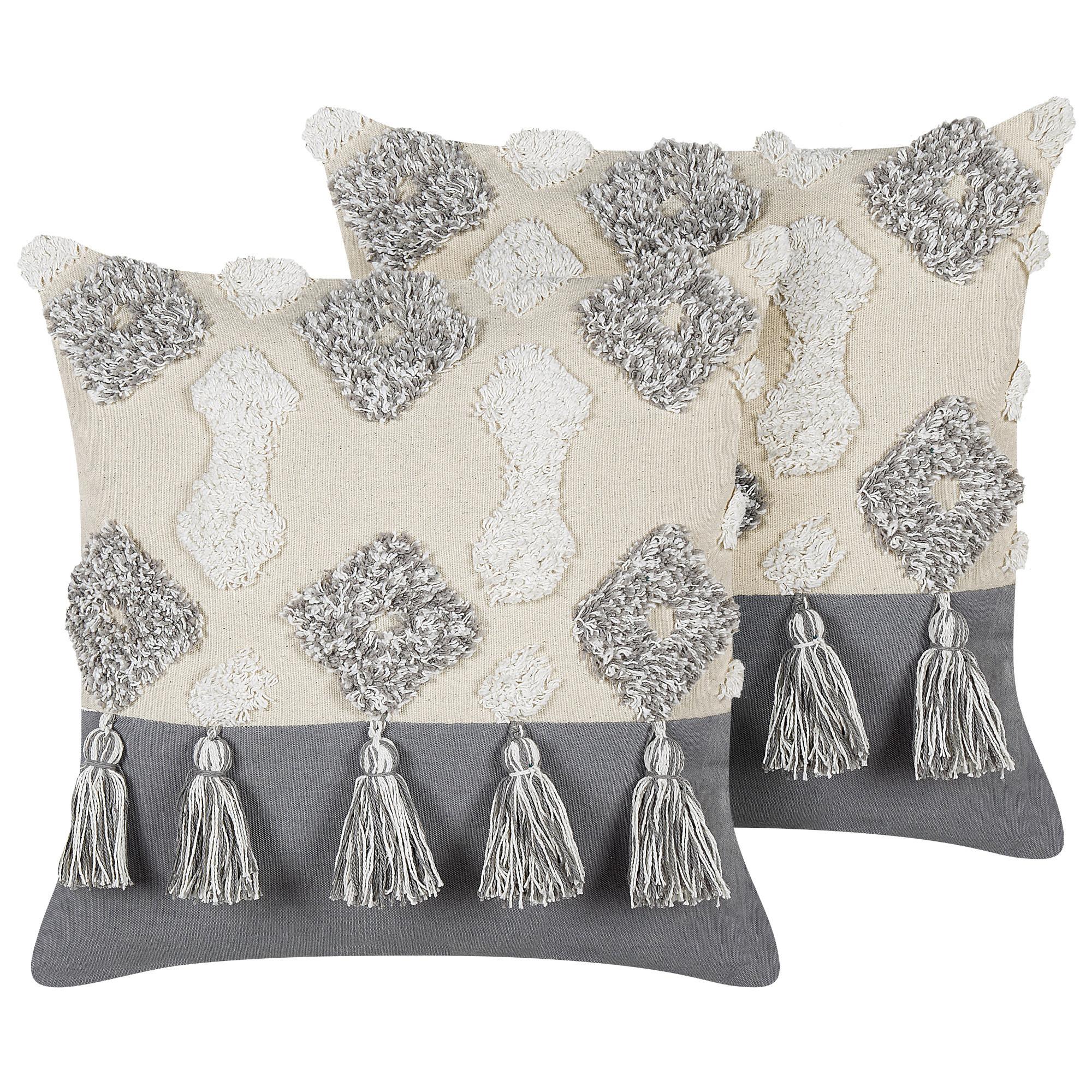 DEKOKISSEN 2er-Set Beige 45/45 cm Alocasia - Beige, Naturmaterialien/Textil (45/45cm) - Beliani