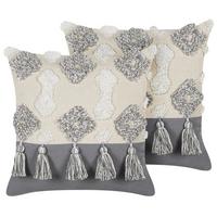 DEKOKISSEN 2er-Set Beige 45/45 cm Alocasia - Beige, Naturmaterialien/Textil (45/45cm) - Beliani