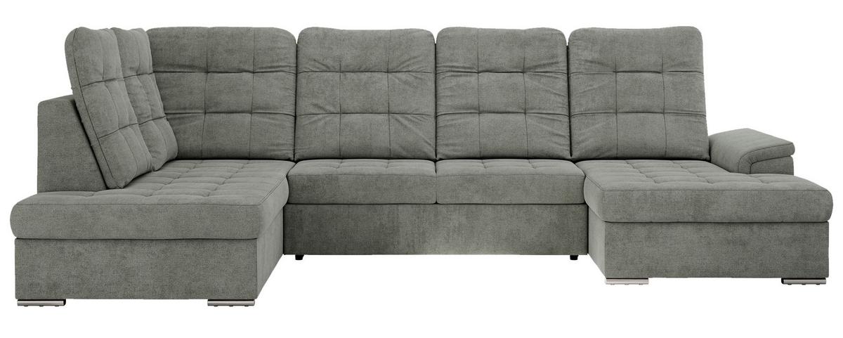 WOHNLANDSCHAFT MADRITO U - Grau Struktur - Links - Silberfarben/Grau, Textil/Metall (204/89/323cm) - MKS