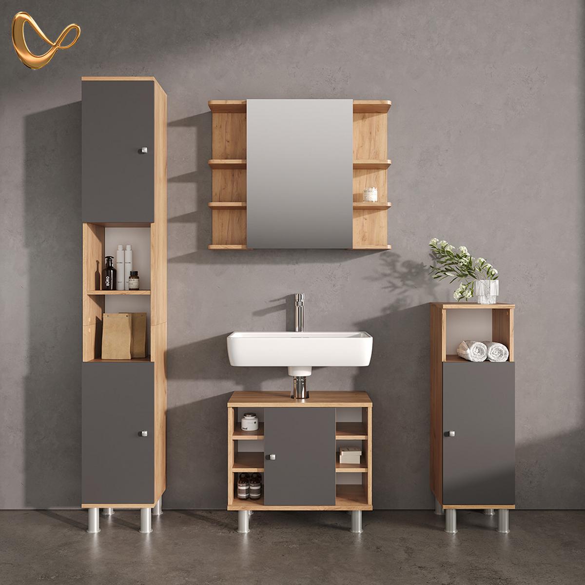 BADMÖBEL-SET Fucino Eiche 4 Teile - Eichefarben, Holzwerkstoff (79/64/21cm) - Livinity®