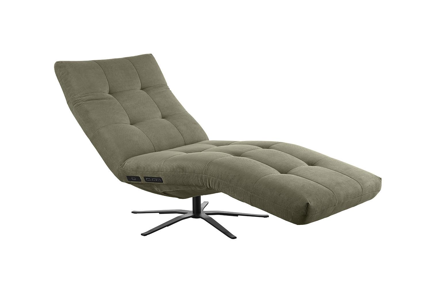 RELAXLIEGE LETICIA Grün Cord Drehbar (360°), Relaxfunktion - Schwarz/Olivgrün, Textil/Metall (82/115/156cm) - KAWOLA