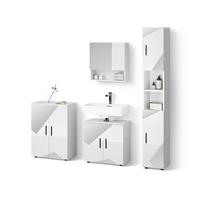 BADMÖBEL-SET Ronco Weiß Hochglanz mit Einsätzen 4 Teile, mit Hochschrank und Kommode - Weiß Hochglanz, Holzwerkstoff (60/60/59cm) - Livinity®
