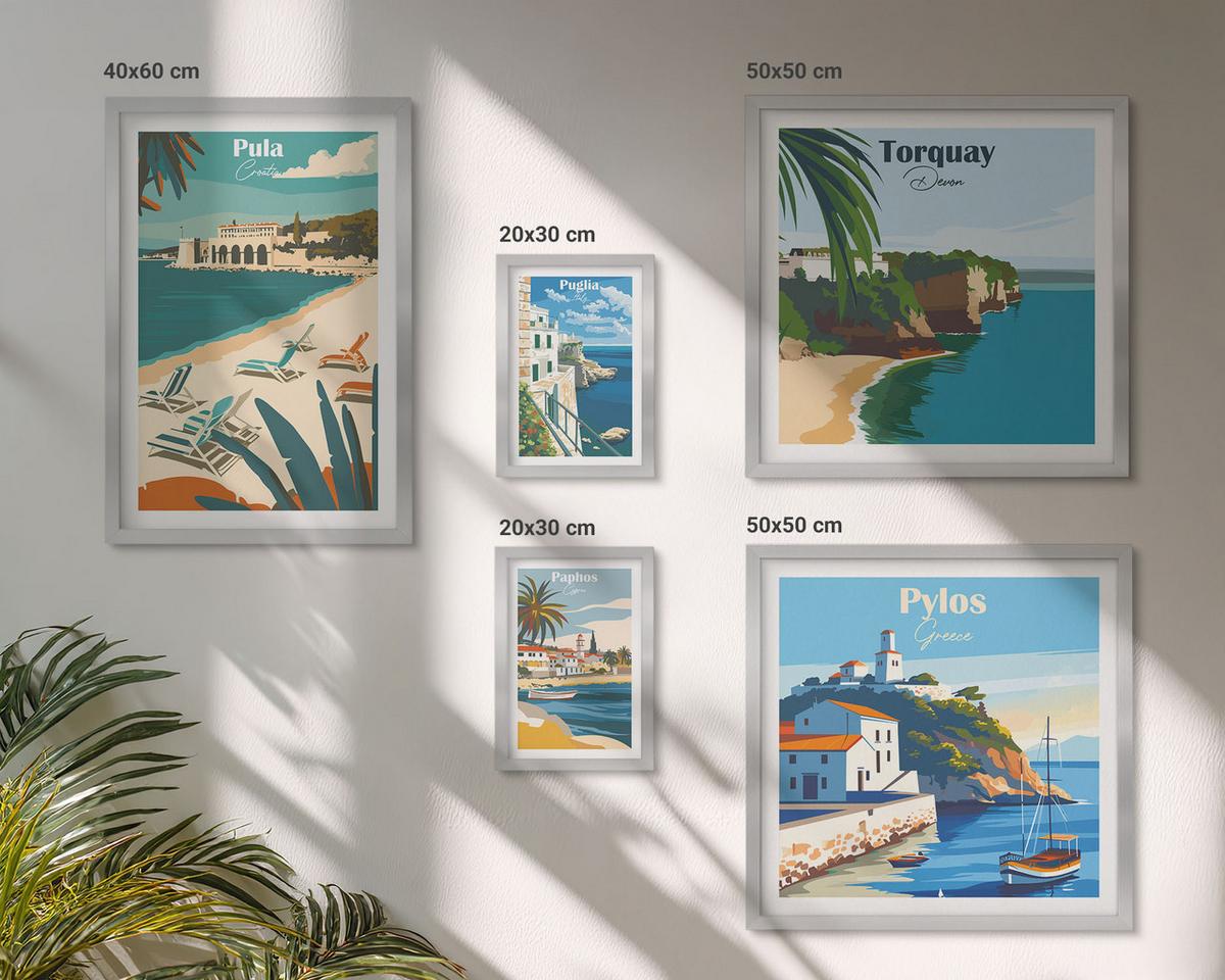 BILDER SET 5er Set - 50x50 cm & 20x30 cm & 40x60 cm Silberner Rahmen - Italienische Küstenstädte - Silberfarben, Kunststoff (40/60cm) - TULUP