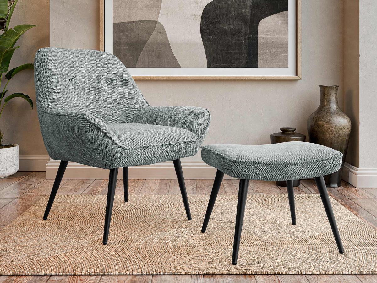 SESSEL Zorto Muz 809B mit Fußbank - Schwarz/Grau, Holz/Textil (73/89/73cm) - MIRJAN24