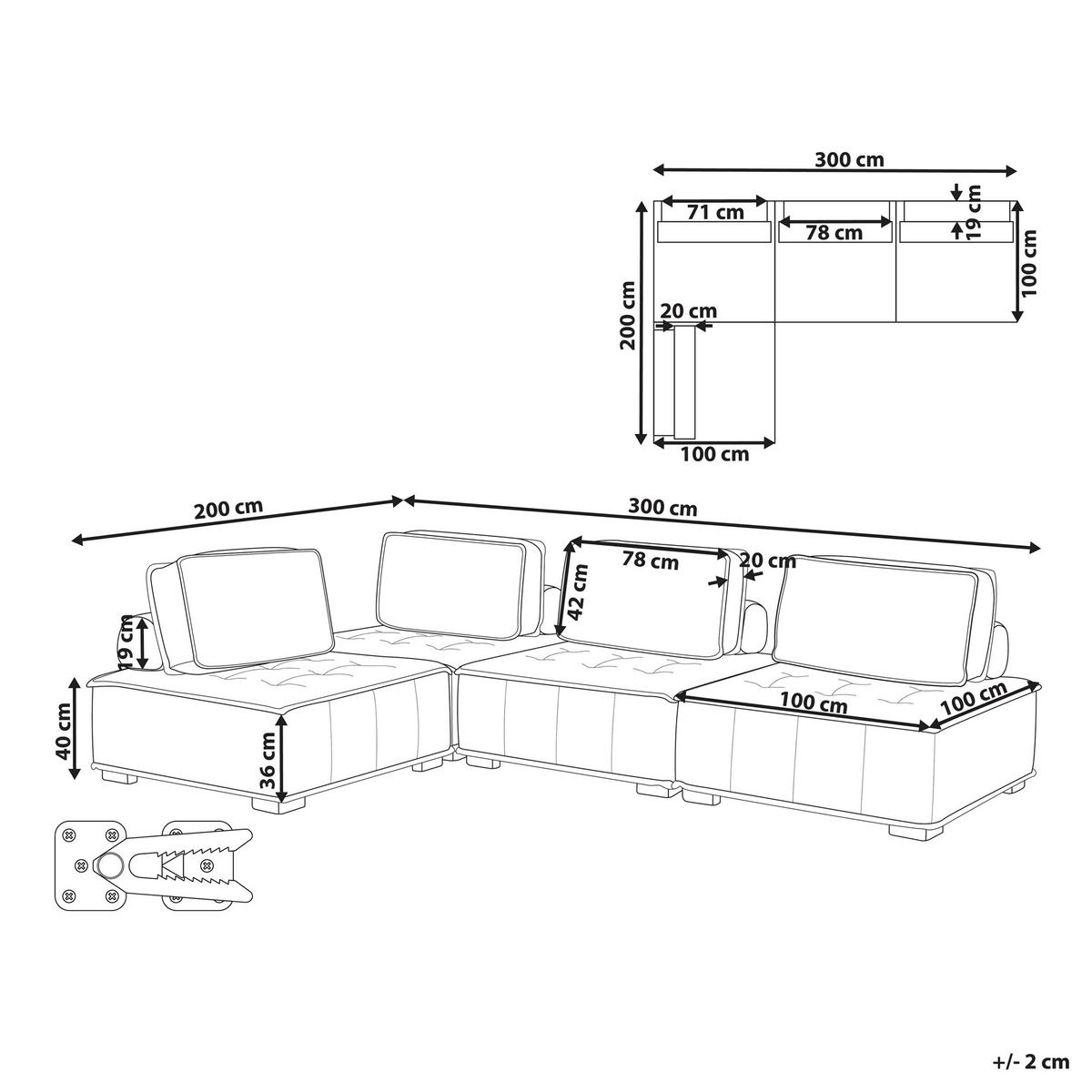 ECKSOFA Modul 4-Sitzer rechtsseitig Grau Stoff Tibro - Dunkelgrau/Braun, Textil (300/200cm) - Beliani