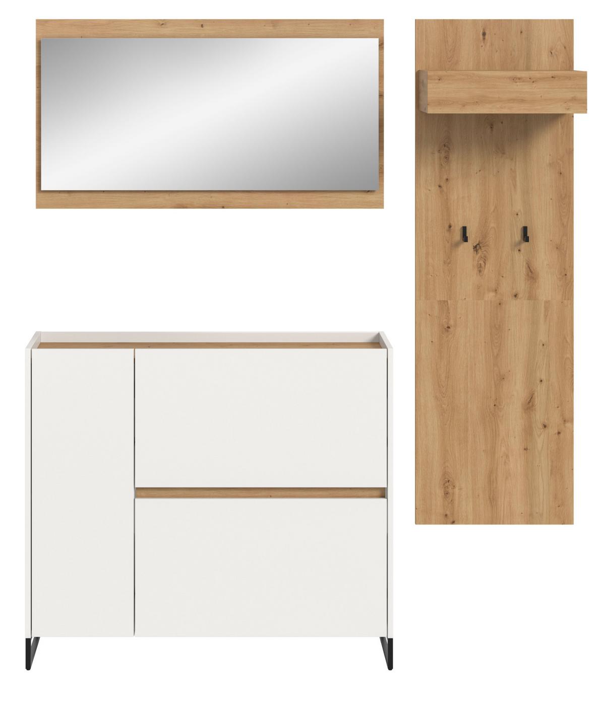 GARDEROBE-SET weiß und Artisan Eiche, Garderobe 3-teilig, 175 x 192 cm, Soft-Close, Borga - Schwarz/Weiß, Holzwerkstoff/Metall (175/192/32cm) - Inn.Furn
