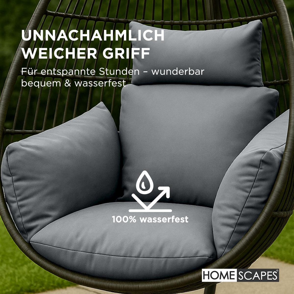 HÄNGESESSEL-KISSEN wetterfest mit Kopfstütze - Grau, Textil (110/15/112cm) - Homescapes