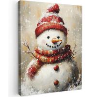 LEINWANDBILD Schneemann - Winter - Schnee - Beige Room Decor 30x40 cm - Weiß, Textil (30/40cm) - MuchoWow