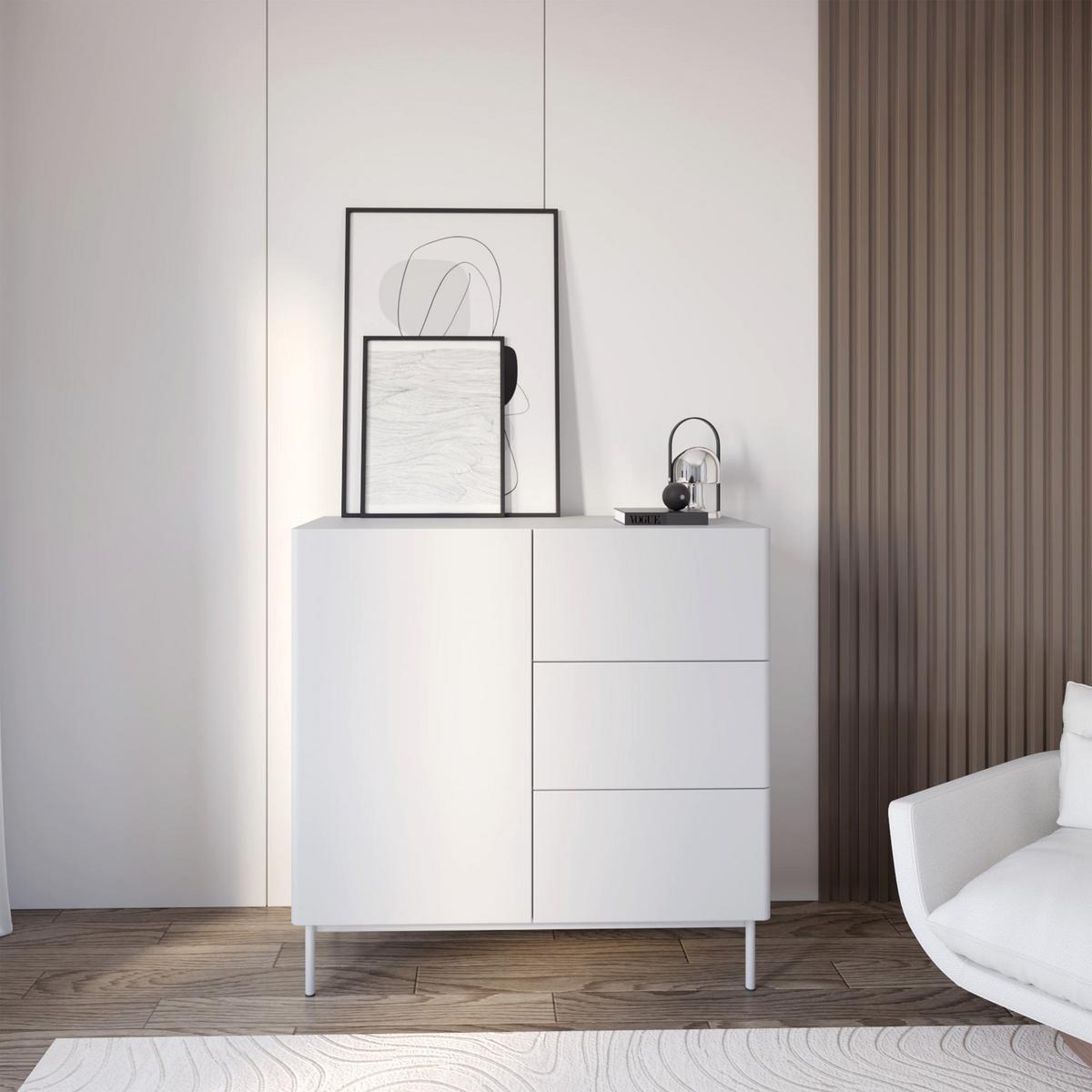 SIDEBOARD Olio WEISS 100 CM - Weiß, Holzwerkstoff/Metall (100/90.2/38.6cm) - Selsey