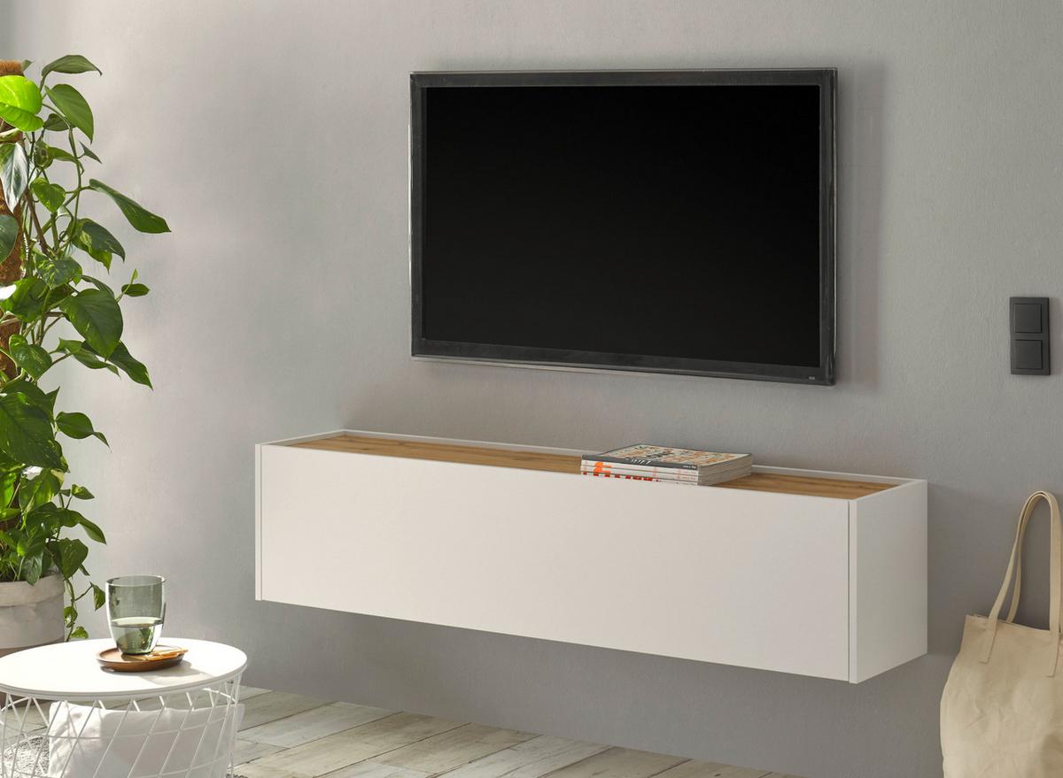 TV-LOWBOARD weiß, Eiche Wotan 150 cm, TV-Unterteil hängend - Eiche Wotan/Weiß, Holz/Holzwerkstoff (150/35/30cm) - Furn.Design