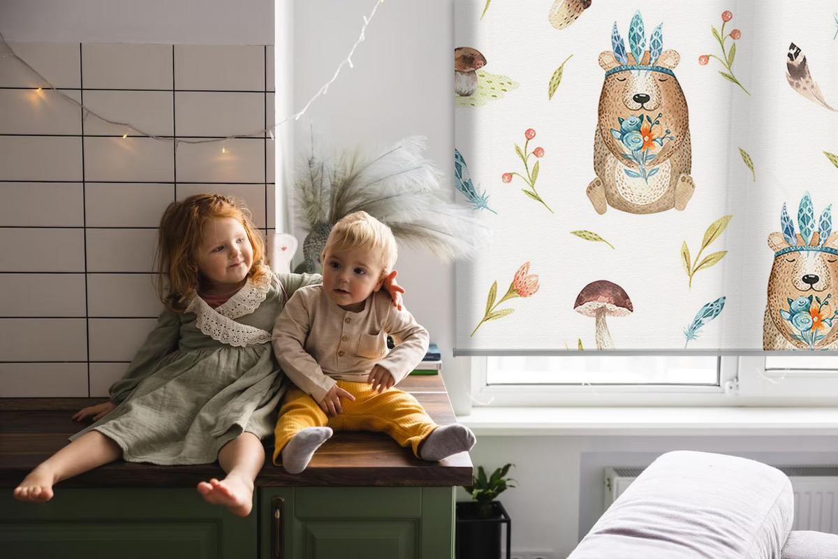INNENROLLO - Fensterrollo - Rollo - 70x140 cm - Teddybären und Pflanzen - Braun, Kunststoff (70/140/0.5cm) - TULUP