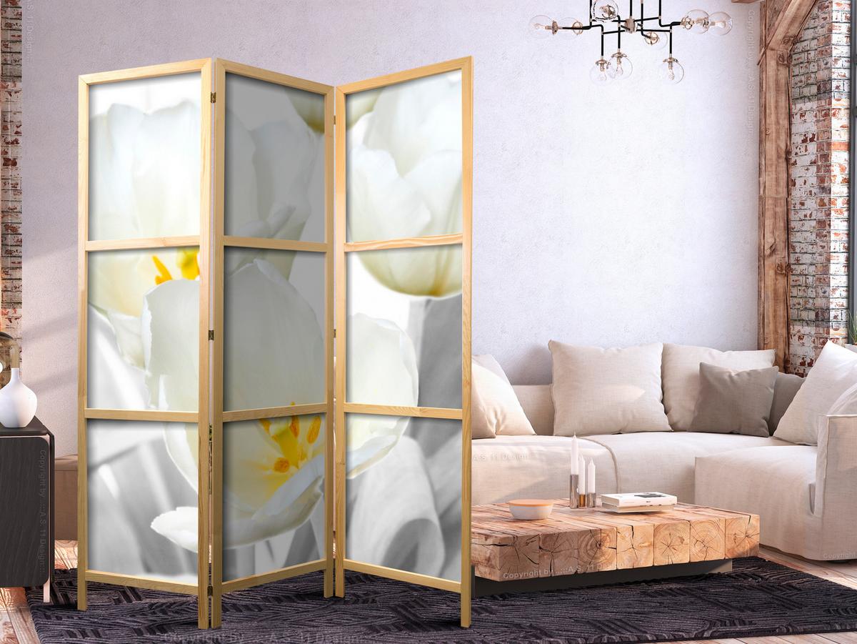 PARAVENT Japanischer 3-tlg 135x172 cm Wei e Blumen - Weiß, Holz/Textil (135/172/3cm) - Muralo
