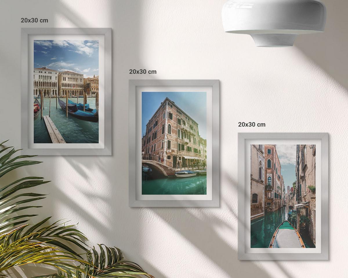 BILDER SET 3er Set - 20x30 cm Silberner Rahmen - Architektur der Kanäle von Venedig - Silberfarben, Kunststoff (20/30cm) - TULUP