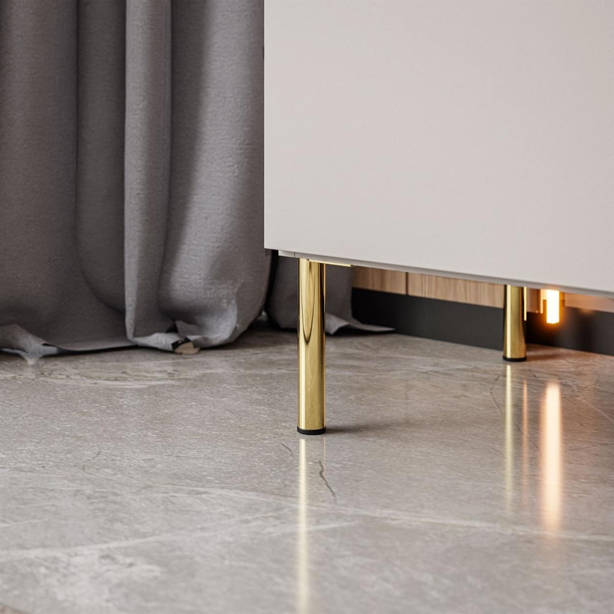 KOMMODE AURORA 4S1D Kaschmir mit gerade Goldchrom Fuße - Kaschmir/Goldfarben, Holzwerkstoff/Metall (140/91/40cm) - Lookway