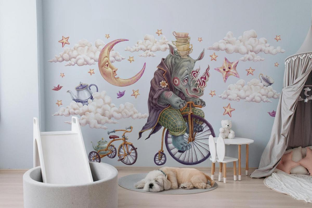 WANDAUFKLEBER 60x77cm - Pastellfarbene Tiere - Multicolor, Kunststoff (60/77/0.1cm) - Wallfluent