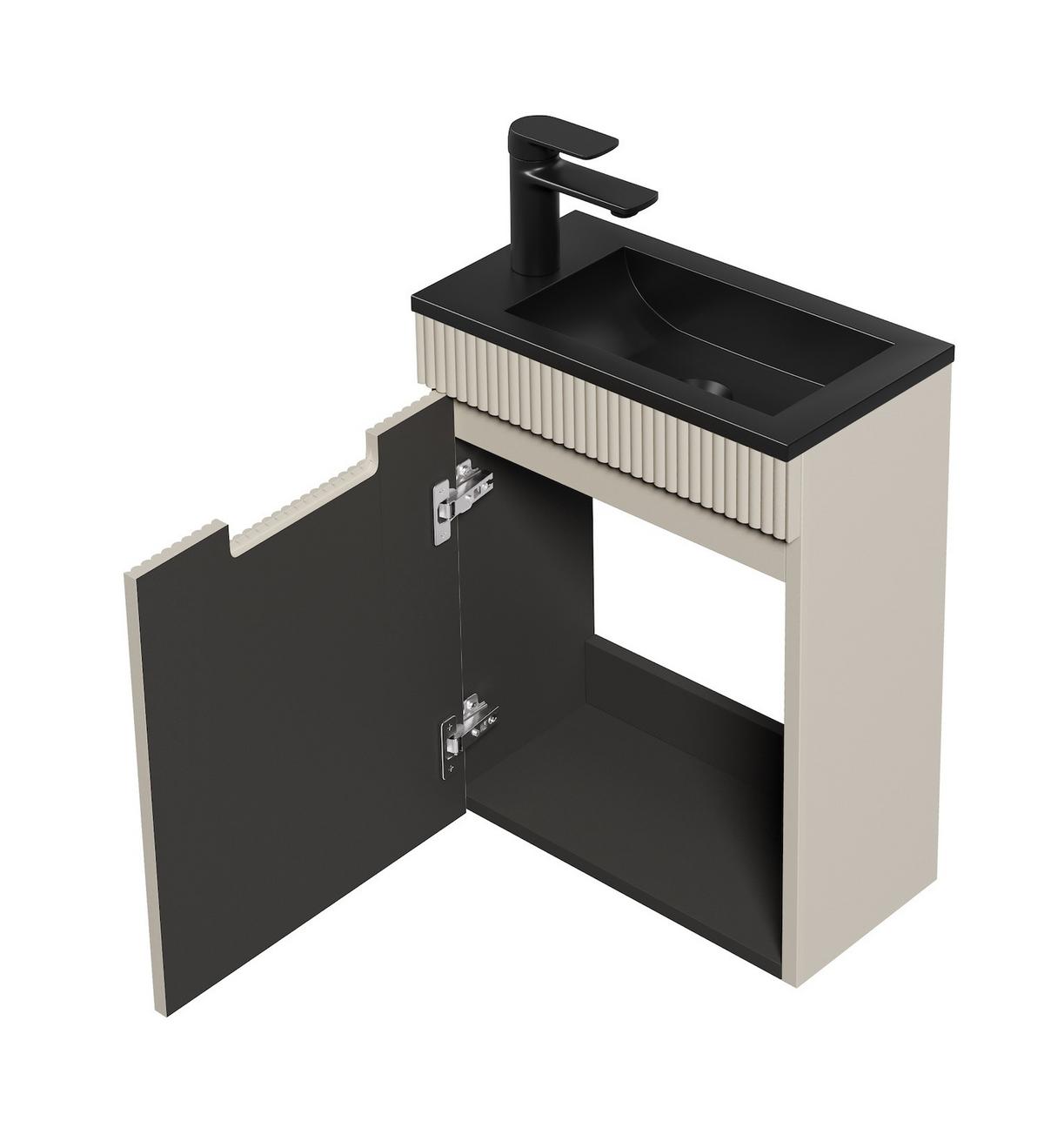 GÄSTE-WC-MÖBELSET Thermis 2 Teile Cashmere / Schwarze Waschbecken - 40 x 22 x 53 cm - Kaschmir, Holz (40/53/22cm) - Badplaats