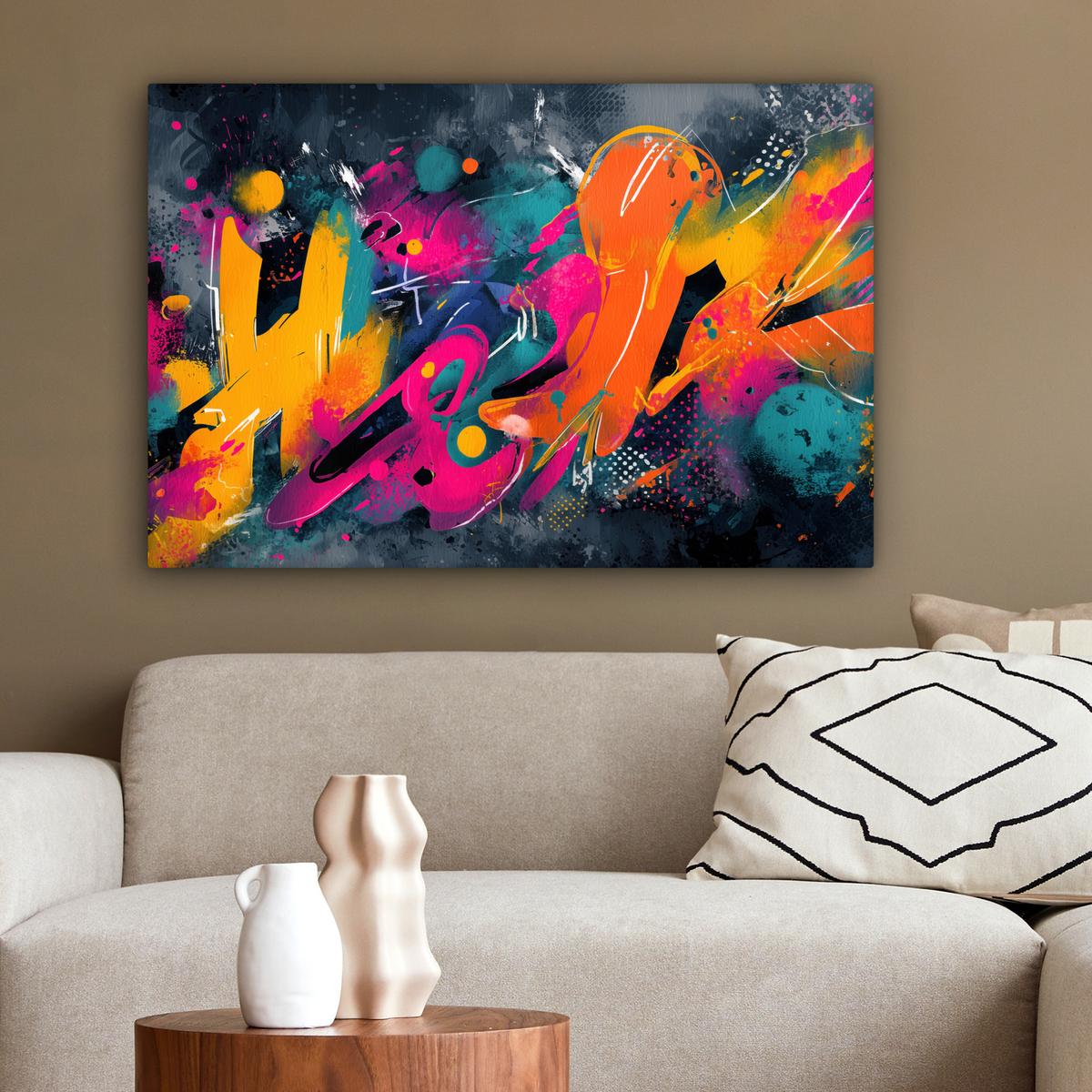 LEINWANDBILD Abstrakt - Graffiti - Farbenfroh - Farbspritzer Gemälde 60x40 cm - Multicolor, Textil (60/40cm) - MuchoWow