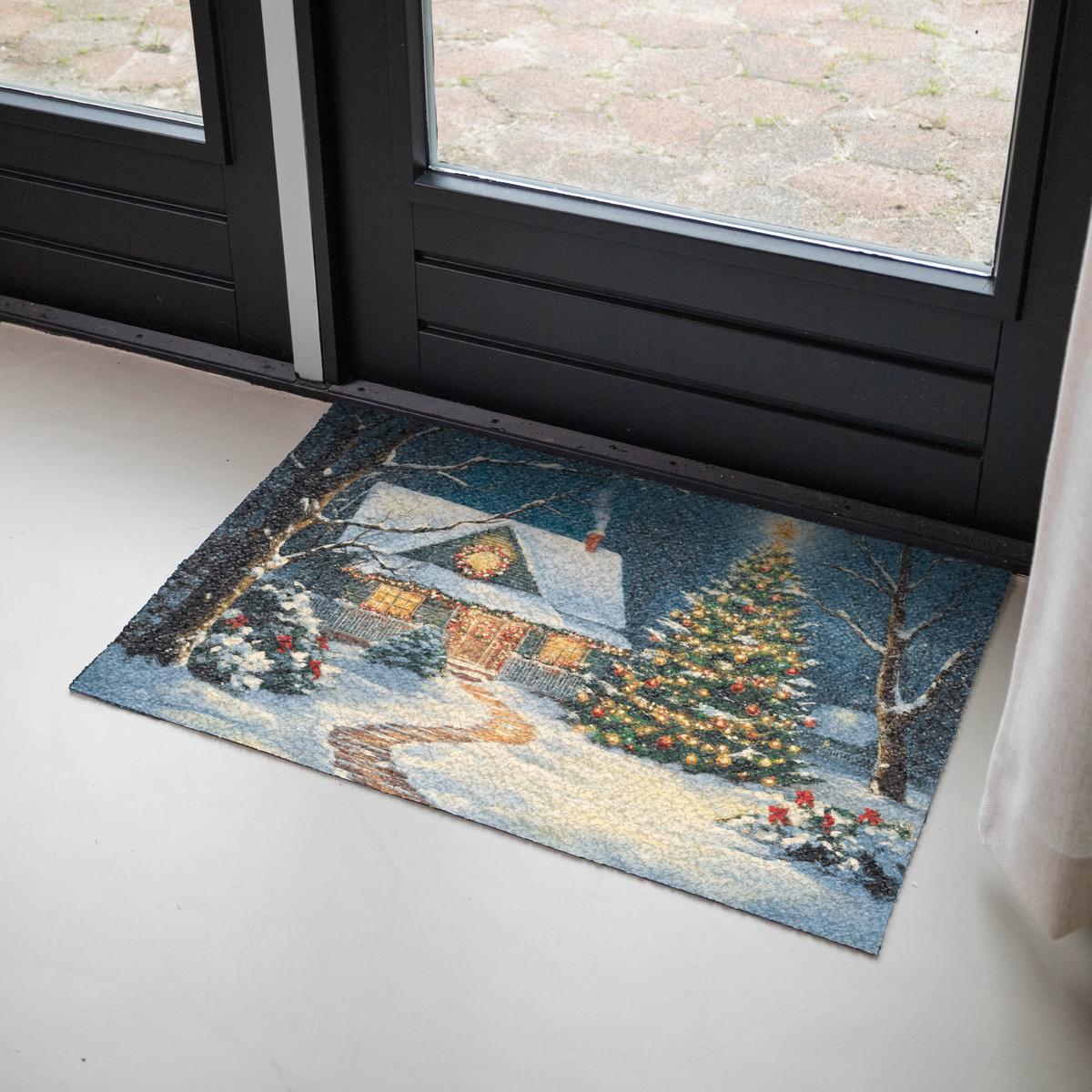 FUSSMATTE Weihnachten - Weihnachtsbaum - Winter - Zuhause - Schnee Schmutzfänger 90x60 cm - Multicolor, Kunststoff (90/0.4cm) - MuchoWow