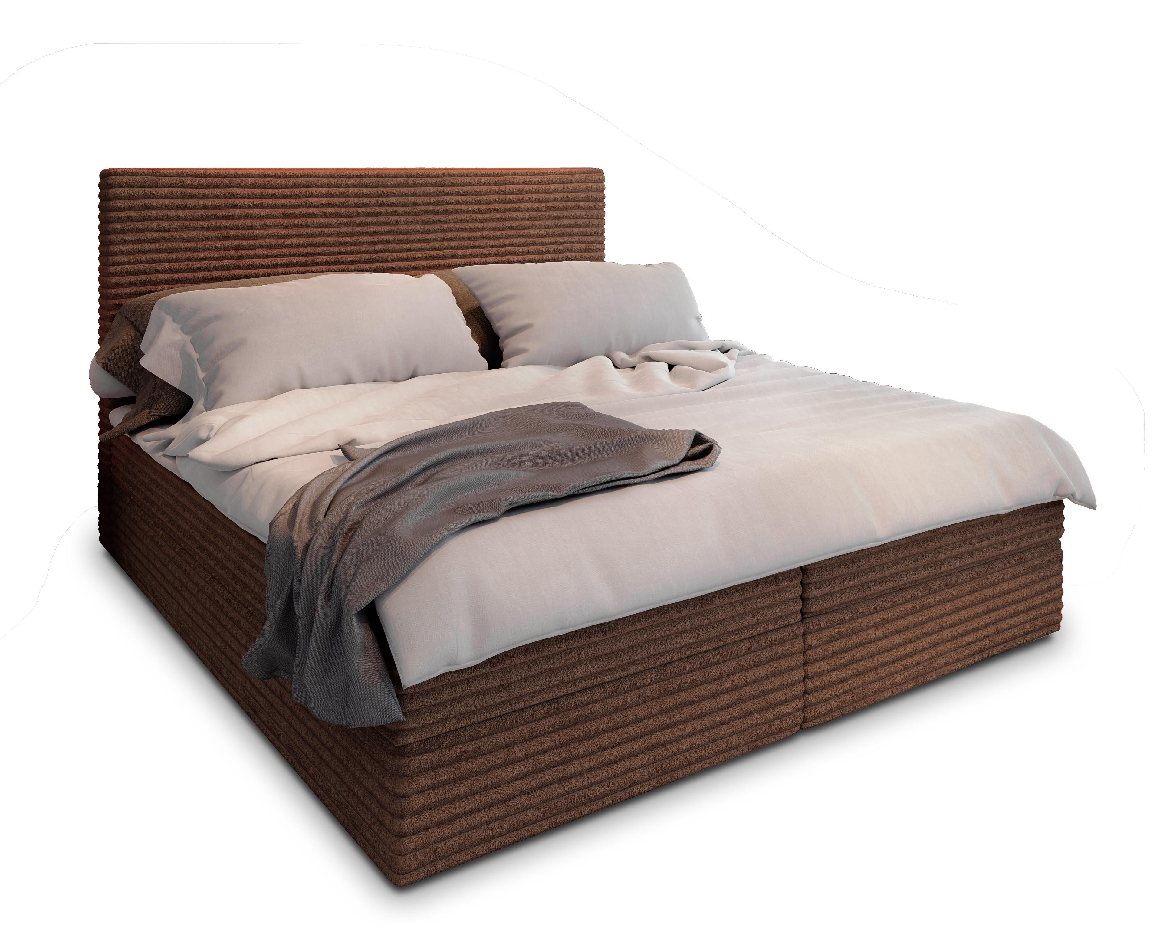 BOXBETT PISA 160x200 cm mit Matratze und Topper - Braun - Braun, Holz (160/200cm) - MASSENO