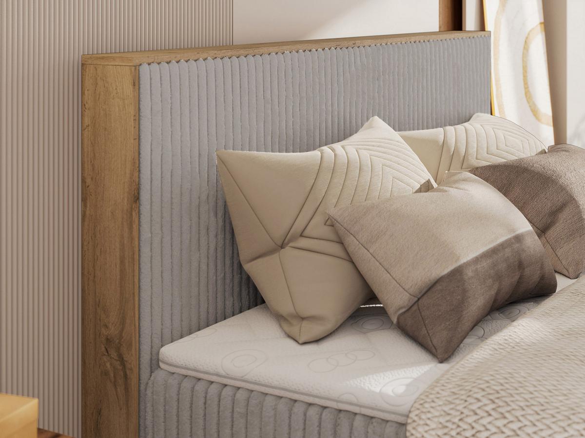 BOXBETT WOOD CLASSIC KING 200/200 - Hellgrau Cord - H4 - Hellgrau, Textil (200/200cm) - MKS
