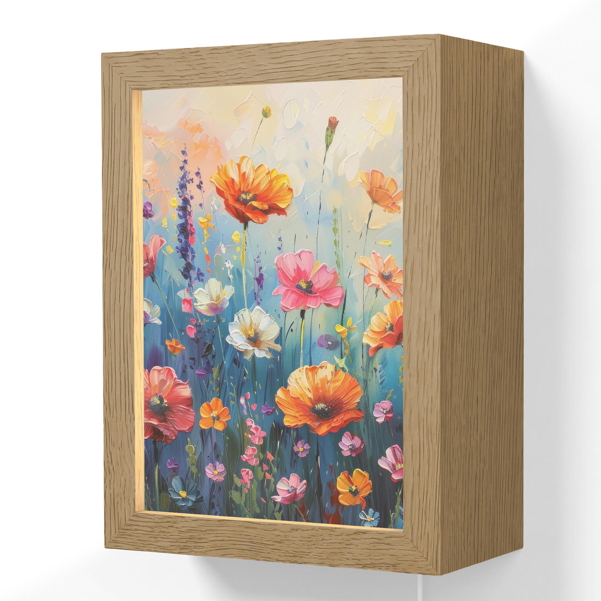 WANDLEUCHTE Blumen - Natur - Aquarell - Kunst 15x20 cm - Multicolor, Holzwerkstoff (15/20/8cm) - OnlyWow
