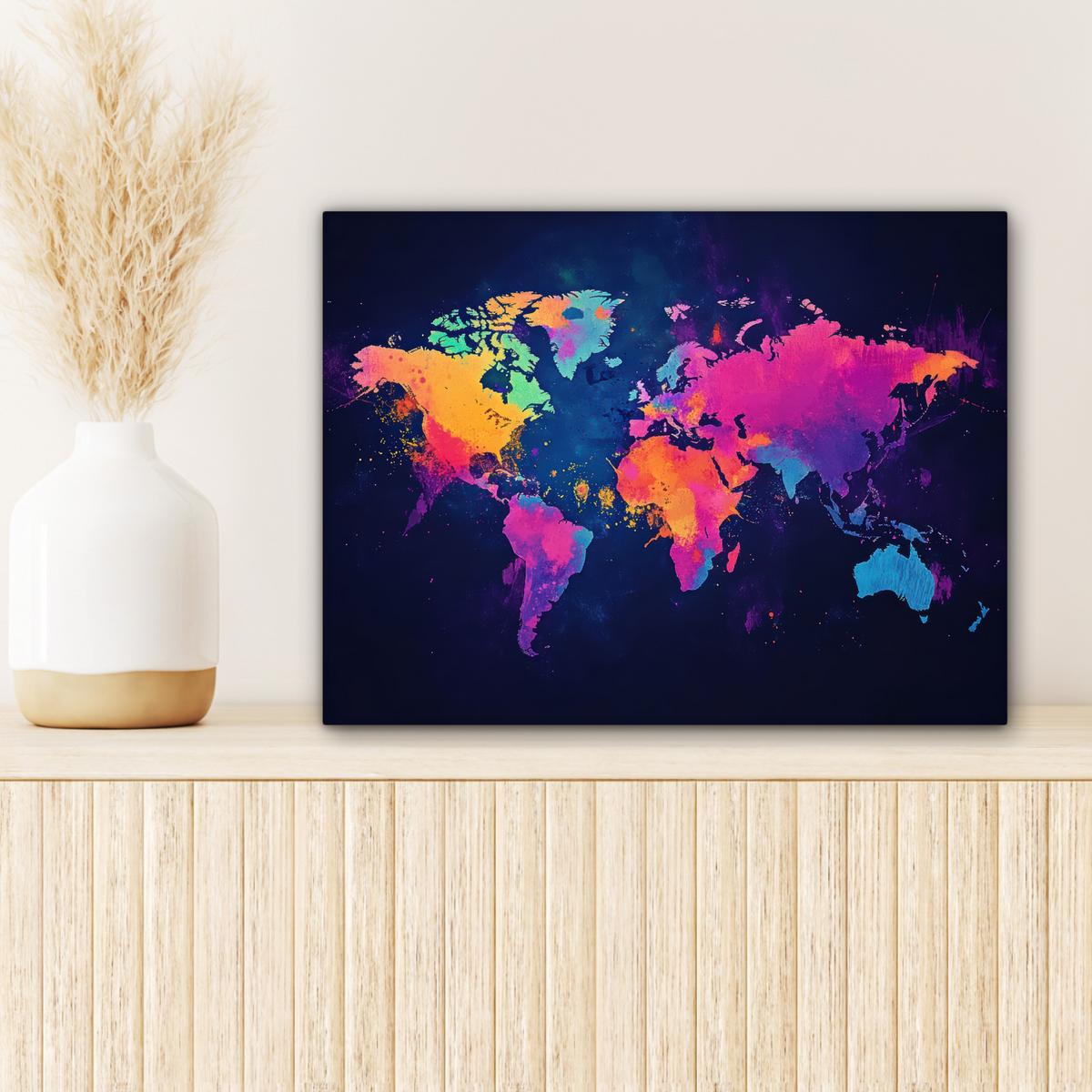 LEINWANDBILD Weltkarte - Bunt - Graffiti Wandbild 40x30 cm - Multicolor, Textil (40/30cm) - MuchoWow