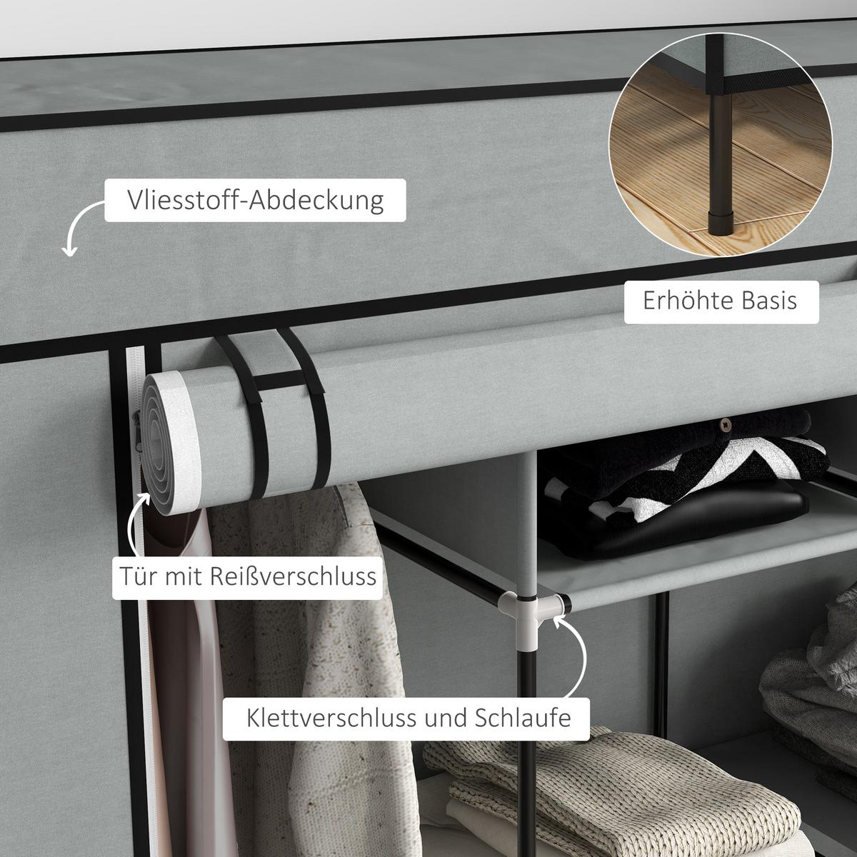 STOFFSCHRANK Kleiderschrank mit Kleiderstange, 10 Fächern, 4 Schubladen - Dunkelgrau, Textil/Metall (42.5/169.5/166cm) - HOMCOM