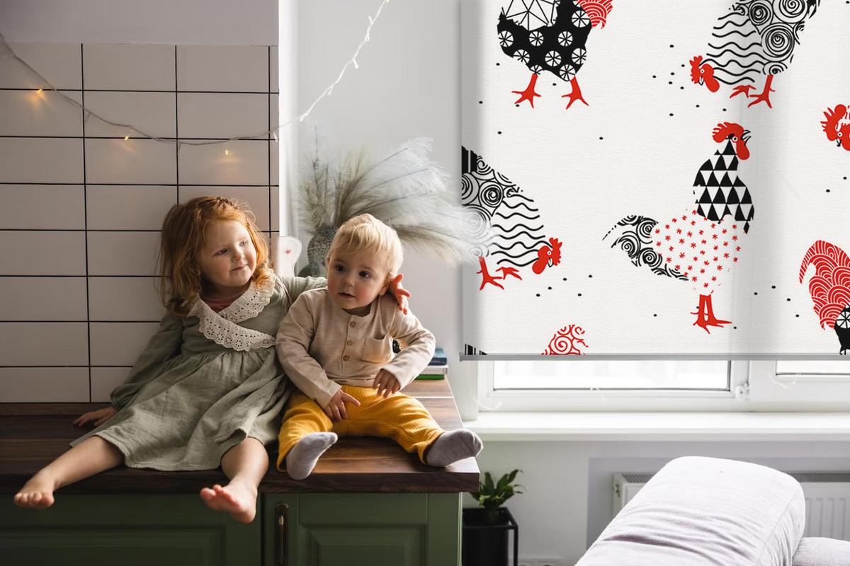 INNENROLLO - Fensterrollo - Rollo - 120x140 cm - Hähne - Rot, Kunststoff (120/140/0.5cm) - TULUP