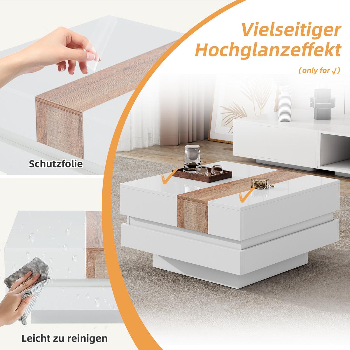 COUCHTISCH mit Hochglanz & Stauraum - Weiß, Holzwerkstoff (70/70/39cm) - Urban Meuble