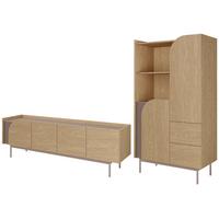 WOHNWAND Camel, Lowboard 172 cm + Bücherregal 90 cm, geriffeltem Detail, Frühlingseiche + Toffee - Eichefarben, Holzwerkstoff/Metall (172/54/42cm) - Beautysofa