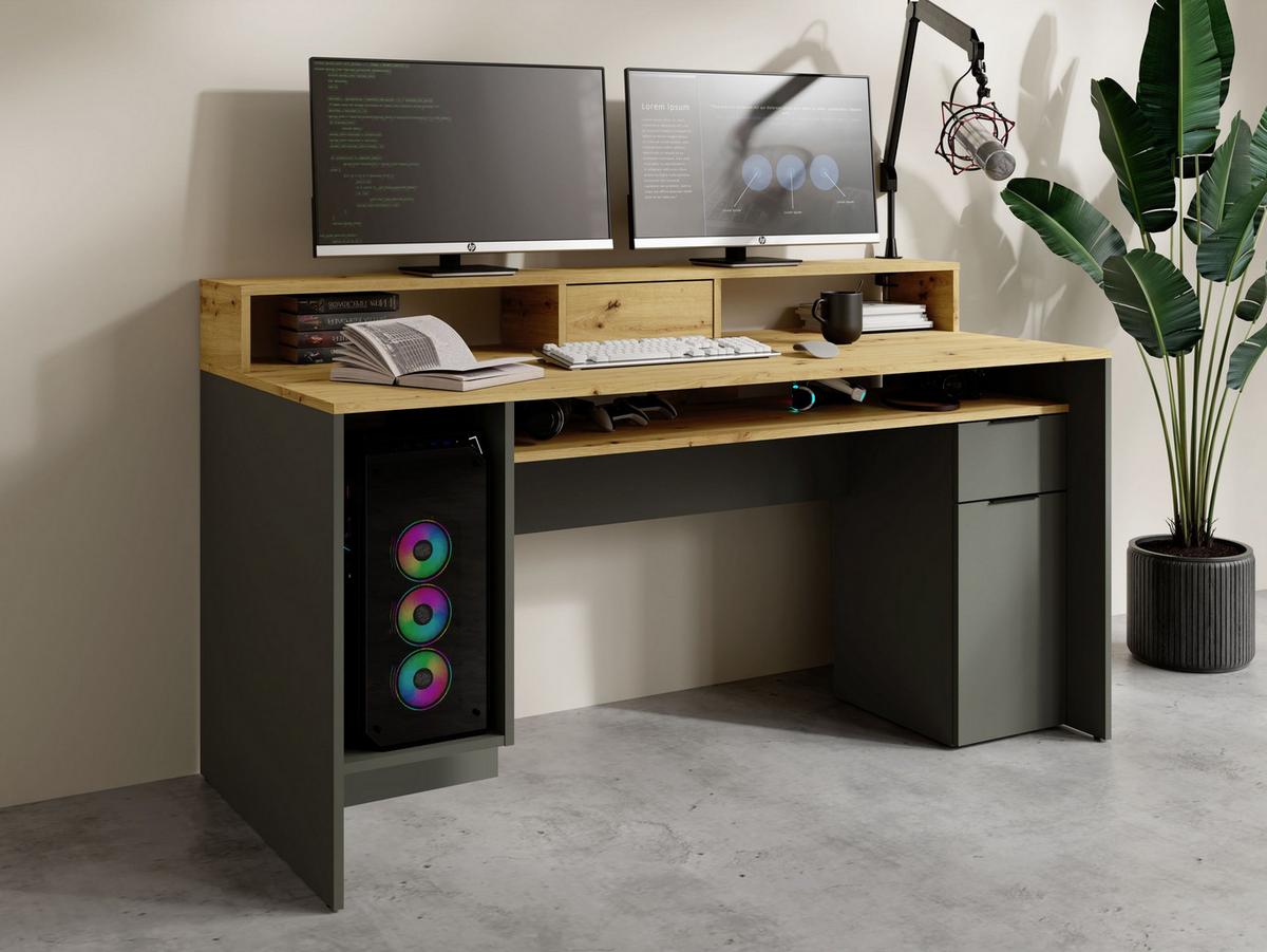 SCHREIBTISCH RADIX 160x70x91,5 cm Bürotisch Computertisch, Graphitfarben - Graphitfarben, Holzwerkstoff (70/160/91.5cm) - MASSENO
