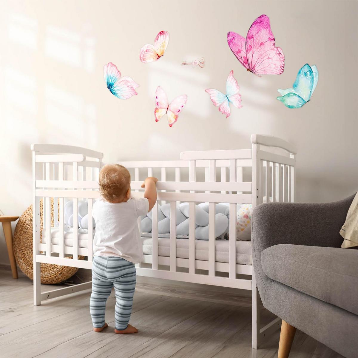 WANDAUFKLEBER 130x209cm - Pastellfarbene Schmetterlinge - Multicolor, Kunststoff (130/209/0.1cm) - Wallfluent