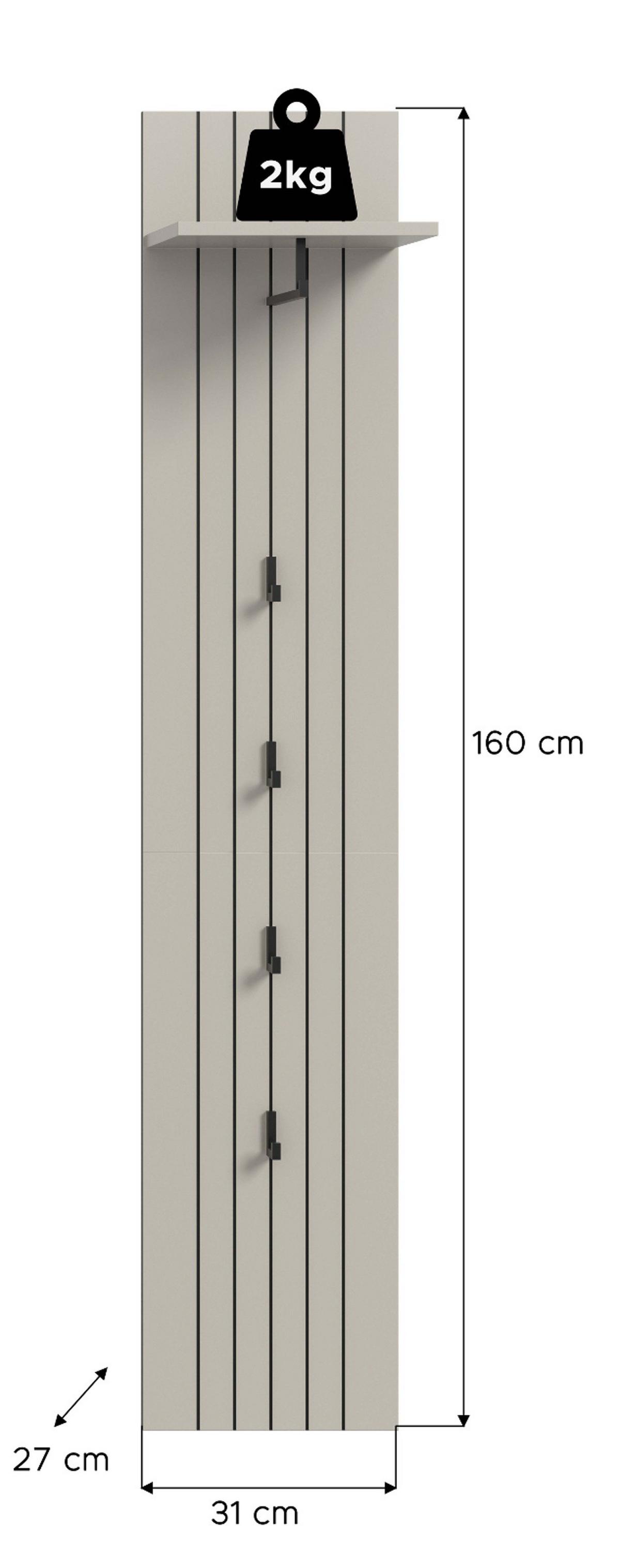 GARDEROBENPANEEL Kaschmir 31 x 160 cm, Flurgarderobe mit Kleiderstange - Kaschmir, Holzwerkstoff/Metall (31/160/27cm) - Inn.Furn