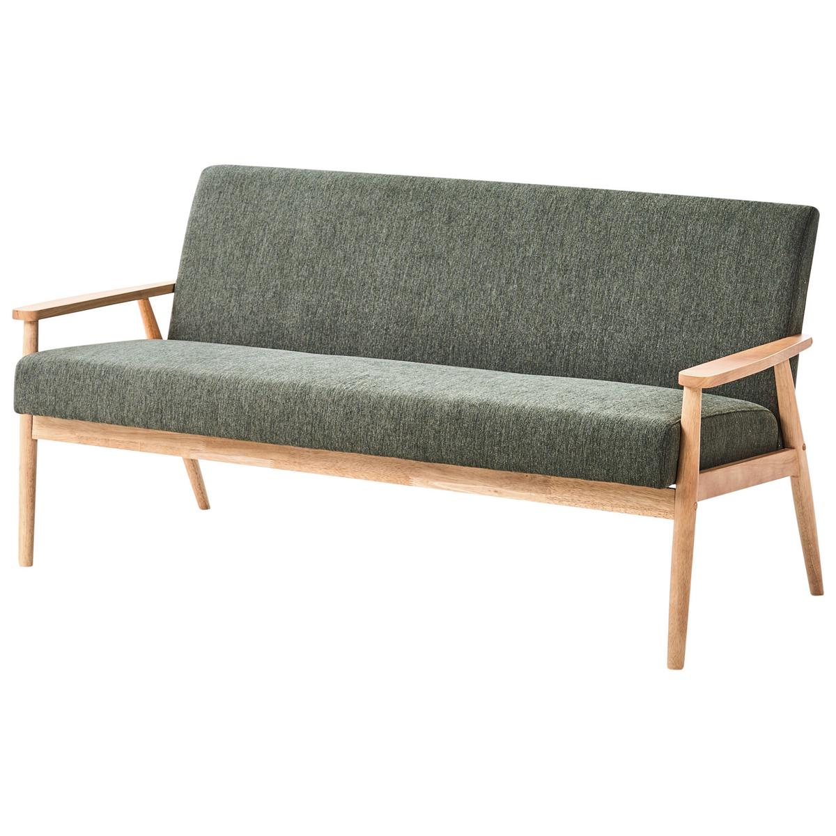 SOFA 3-Sitzer Hellbraun/Grün Esrum - Hellbraun/Grün, Holz/Textil (151/79/72cm) - Beliani