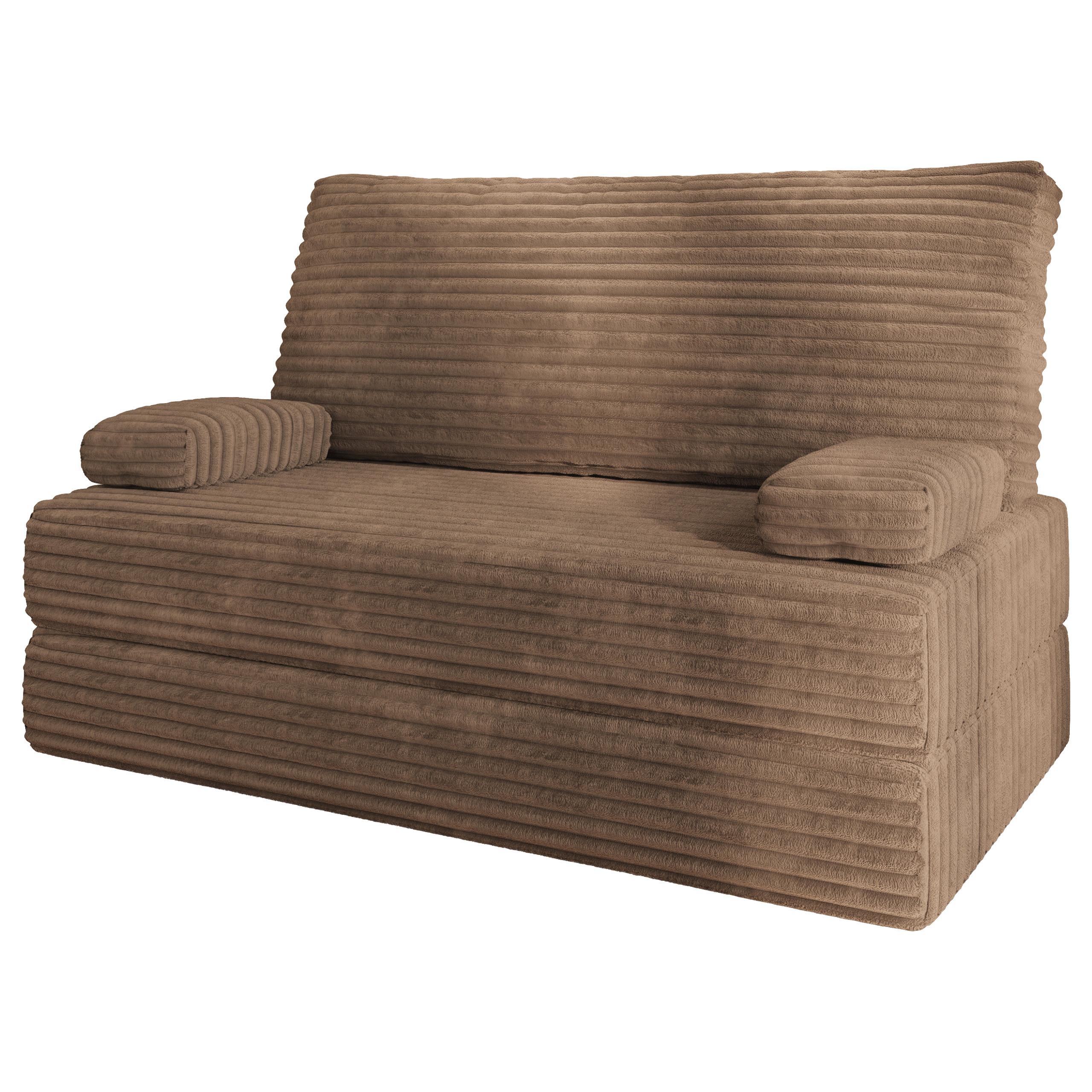 BETTSOFA LADIA aus Schaumstoff Kordstoff Beige Schlaffunktion - Beige, Textil (140/86/60cm) - MASSENO