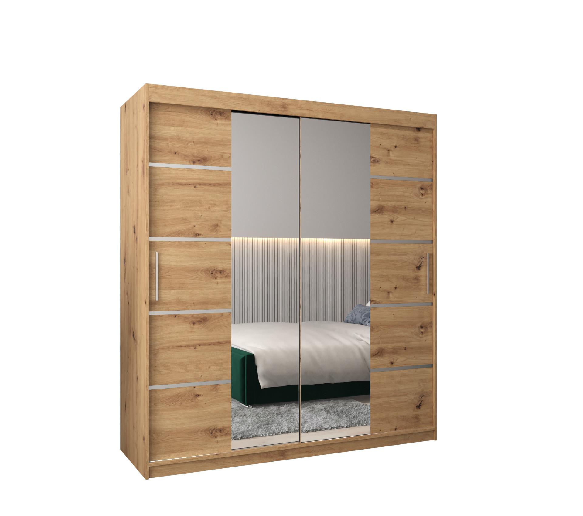 SCHWEBETÜRENSCHRANK 200/180/62 2-türig - Silberfarben/Eiche Artisan, Holz/Kunststoff (180/200/62cm) - MÖBEL KRYSPOL