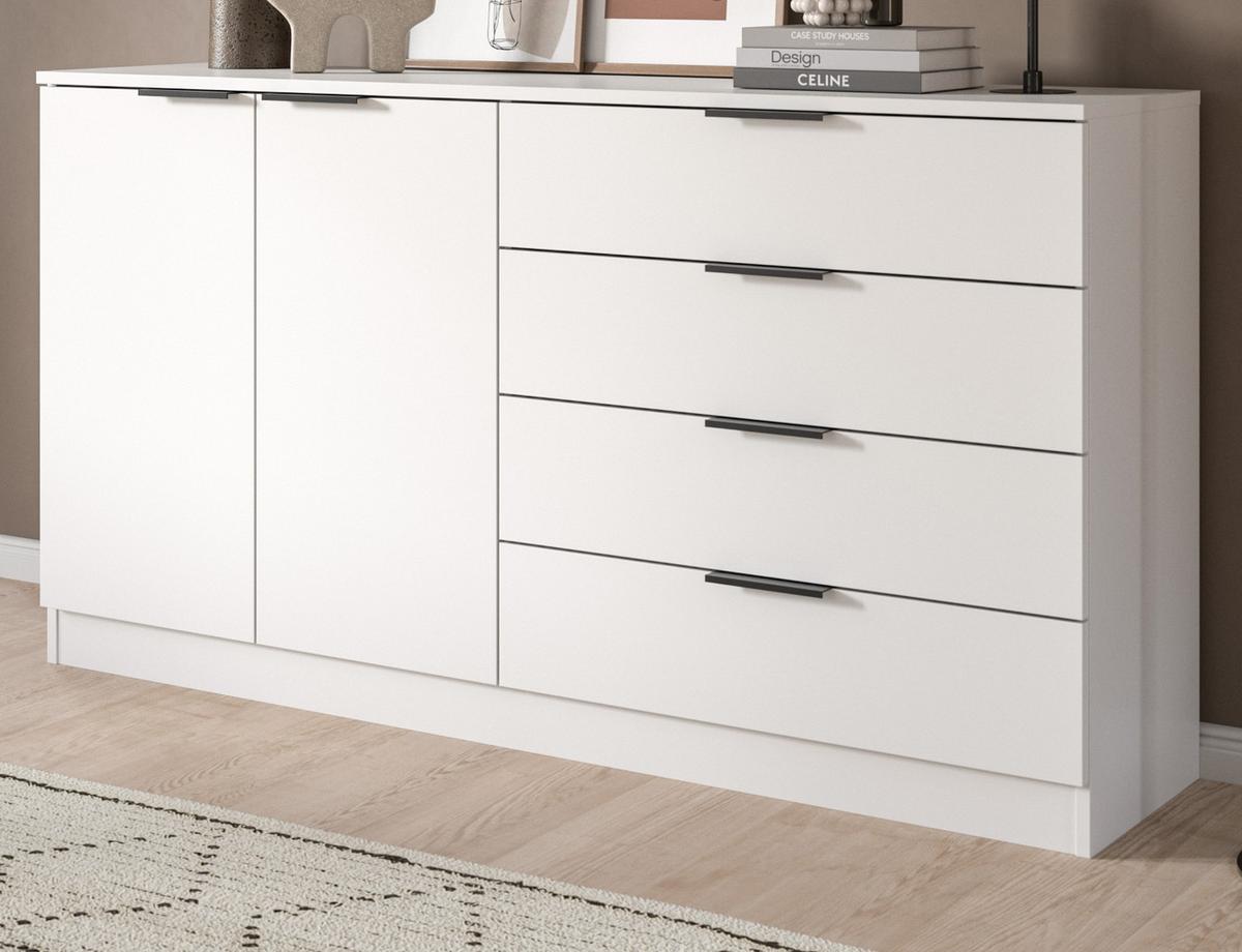 SIDEBOARD weiß 148 x 80 cm, Kommode mit viel Stauraum - Schwarz/Weiß, Holzwerkstoff/Kunststoff (148/80/35cm) - Inn.Furn