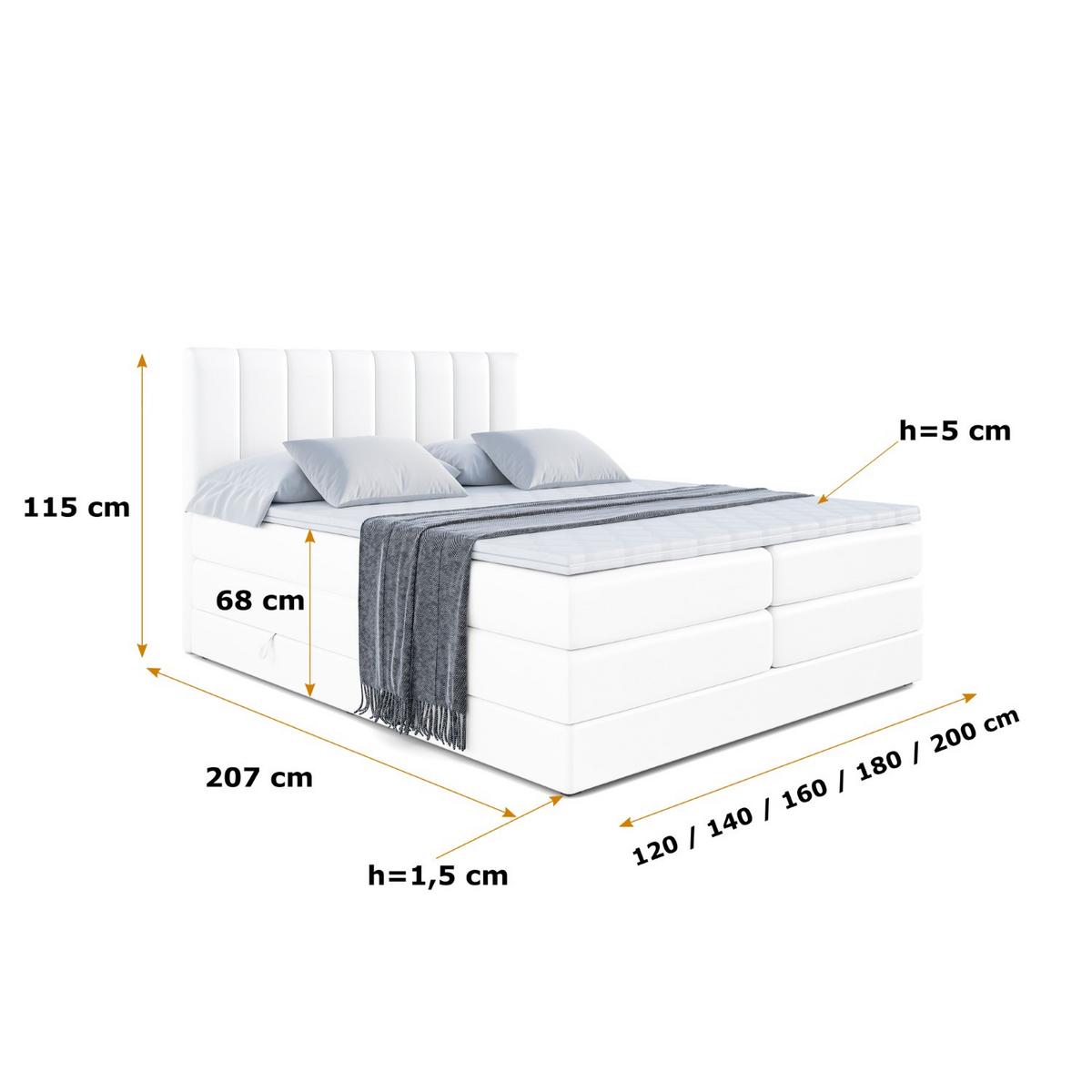 BOXSPRINGBETT OTTA KING - 140x200 - H3/H4 - Weiß Hochglanz - Weiß Hochglanz, Holzwerkstoff (140/200cm) - ALTDECOR