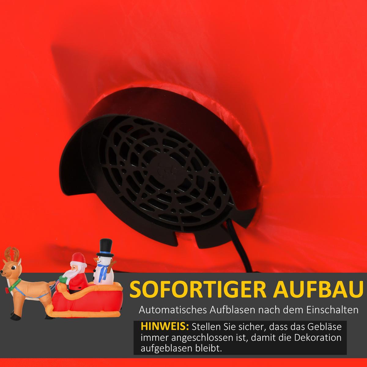 AUFBLASBARER Weihnachtsmann auf Schlitten mit Schneemann LED Polyester - Multicolor, Kunststoff (80/128/200cm) - HOMCOM