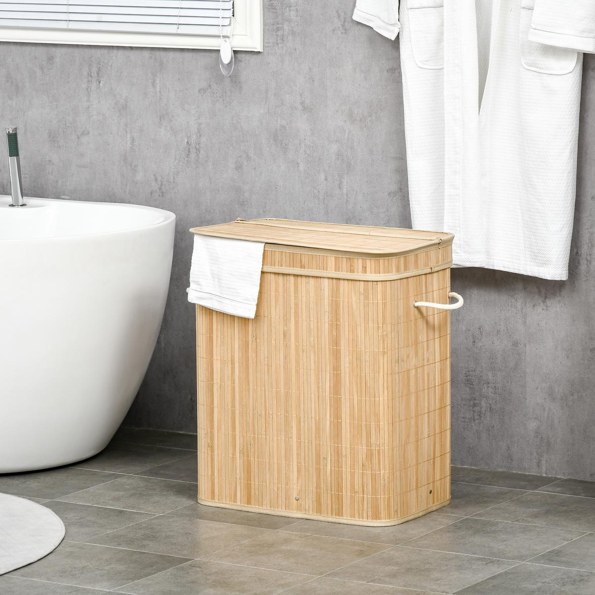 WÄSCHEKORB mit Deckel 90 L, Natur - Naturfarben, Naturmaterialien (35.2/59.5/54.2cm) - HOMCOM
