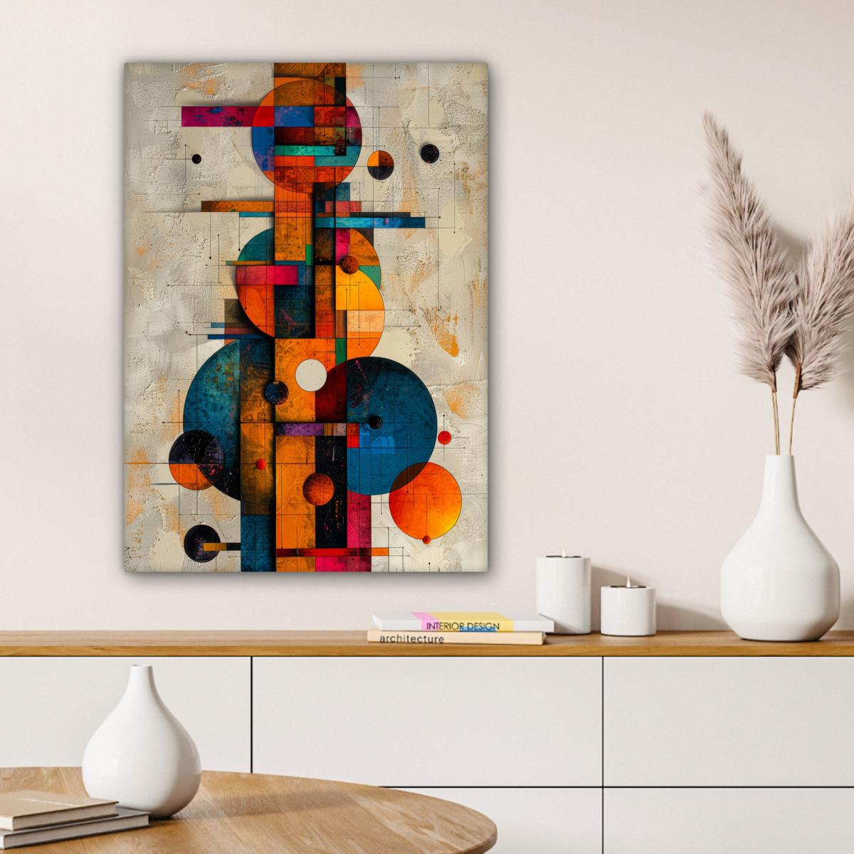 LEINWANDBILD Vintage - Moderne Kunst - Orange - Geometrische Formen Wandbild Wohnzimmer 60x80 cm - Multicolor, Textil (60/80cm) - MuchoWow